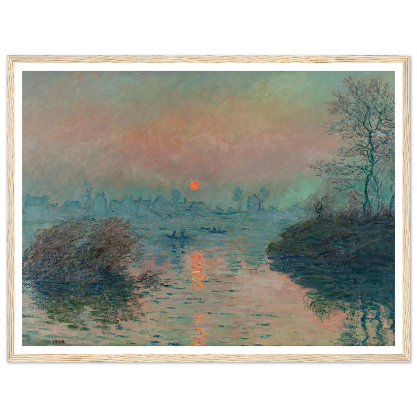 Soleil couchant sur la Seine à Lavacourt, effet d’hiver (1880) Art Print | Claude Monet - Framed Poster - 30x40 cm / 12x16″ - Black frame