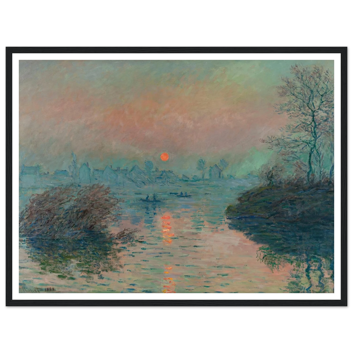 Soleil couchant sur la Seine à Lavacourt, effet d’hiver (1880) Art Print | Claude Monet - Framed Poster - 30x40 cm / 12x16″ - Black frame