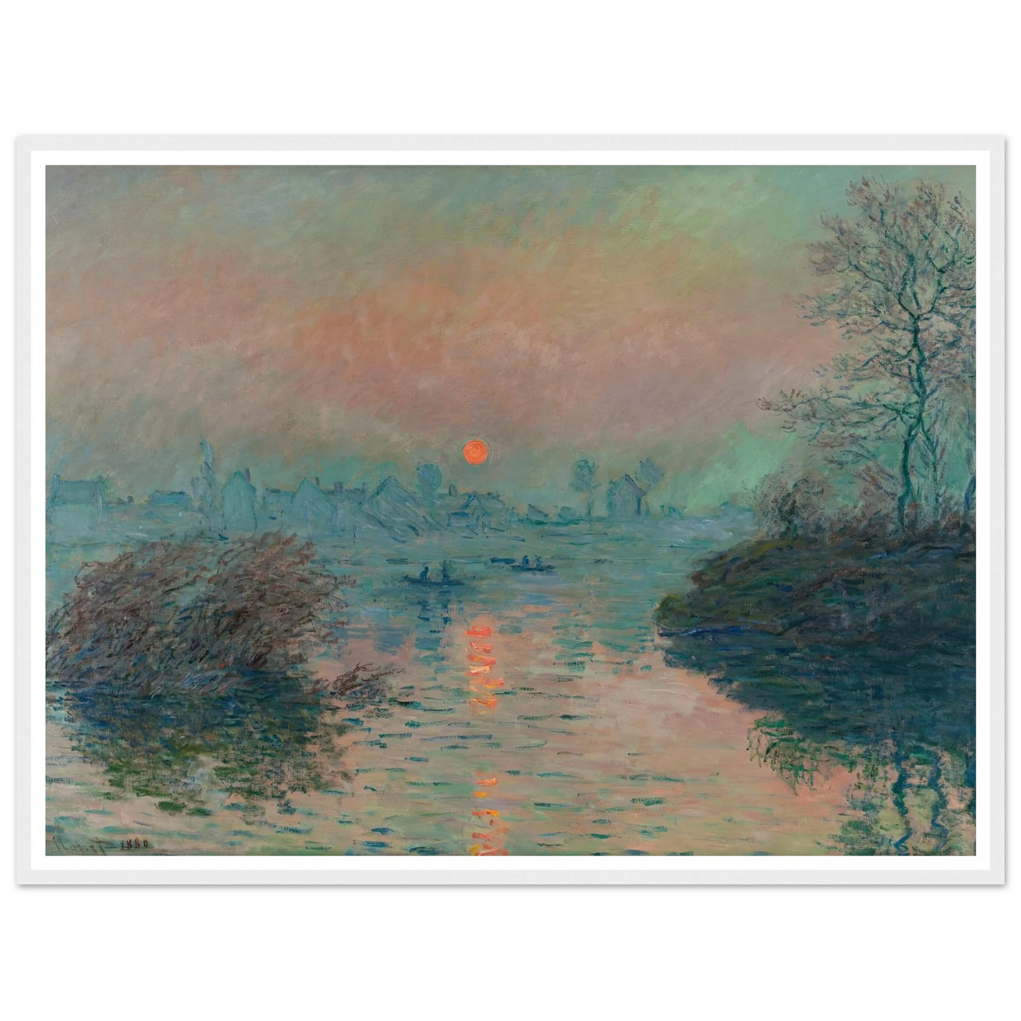 Soleil couchant sur la Seine à Lavacourt, effet d’hiver (1880) Art Print | Claude Monet - Framed Poster - 30x40 cm / 12x16″ - Black frame