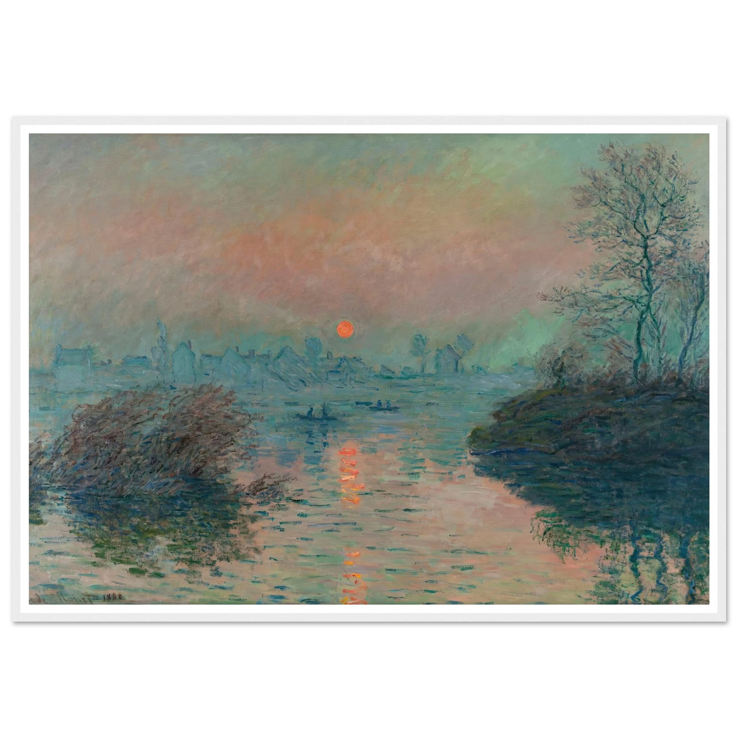 Soleil couchant sur la Seine à Lavacourt, effet d’hiver (1880) Art Print | Claude Monet - Framed Poster - 30x40 cm / 12x16″ - Black frame