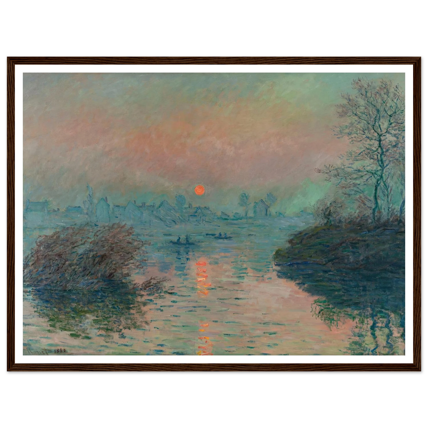 Soleil couchant sur la Seine à Lavacourt, effet d’hiver (1880) Art Print | Claude Monet - Framed Poster - 30x40 cm / 12x16″ - Black frame