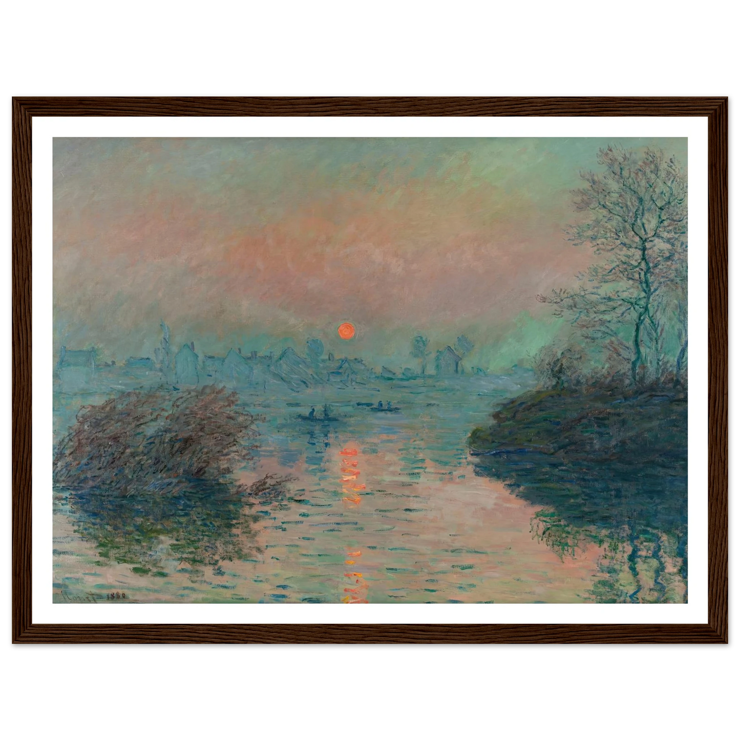 Soleil couchant sur la Seine à Lavacourt, effet d’hiver (1880) Art Print | Claude Monet - Framed Poster - 30x40 cm / 12x16″ - Black frame