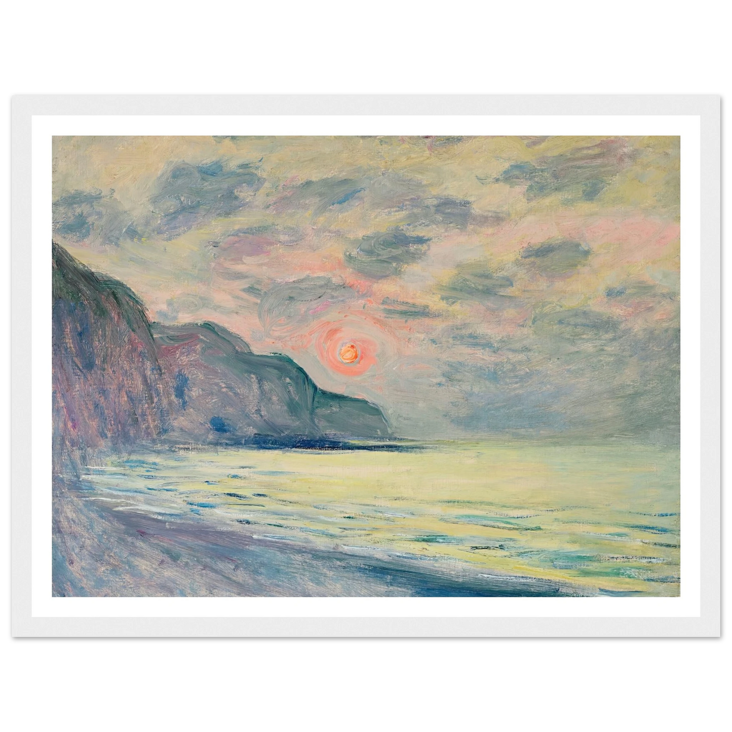 Soleil couchant, temps brumeux, Pourville (1882) Art Print | Claude Monet - Framed Poster - 30x40 cm / 12x16″ - Black frame