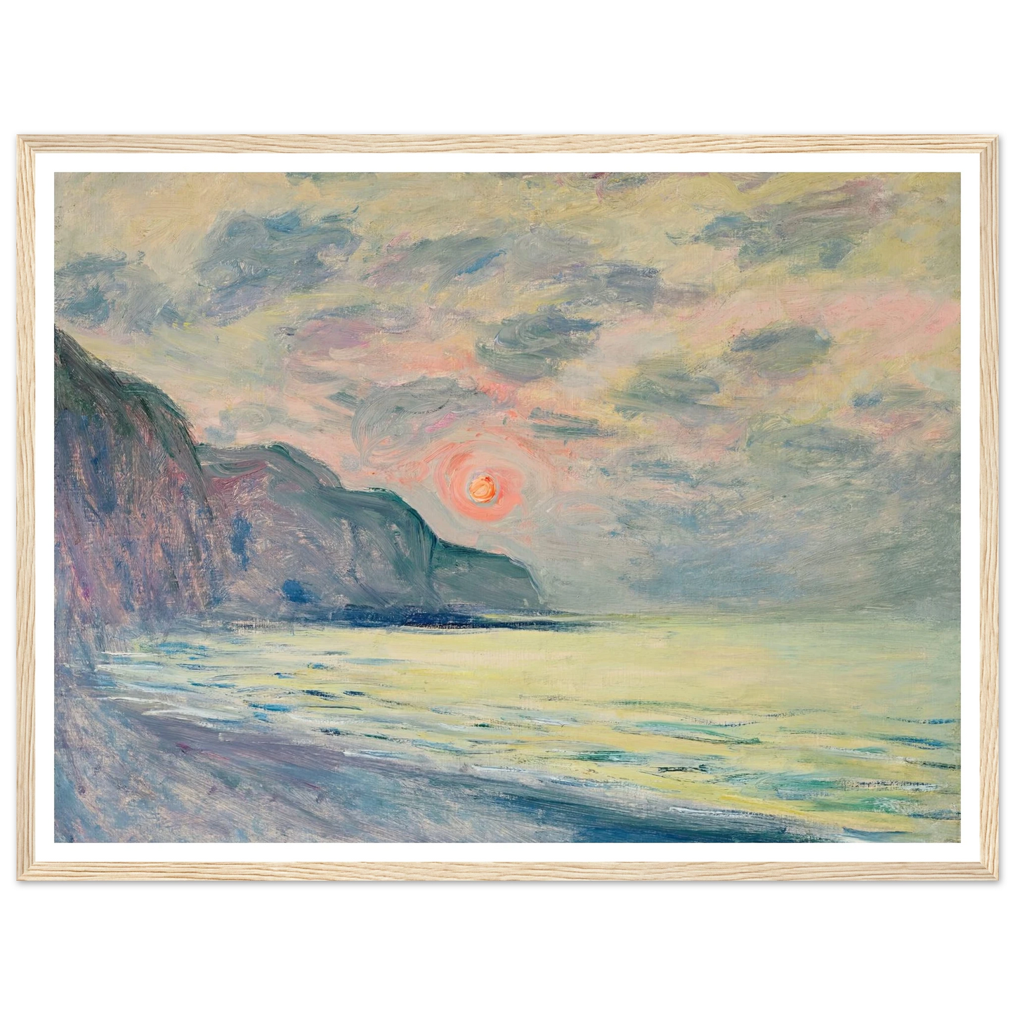 Soleil couchant, temps brumeux, Pourville (1882) Art Print | Claude Monet - Framed Poster - 30x40 cm / 12x16″ - Black frame