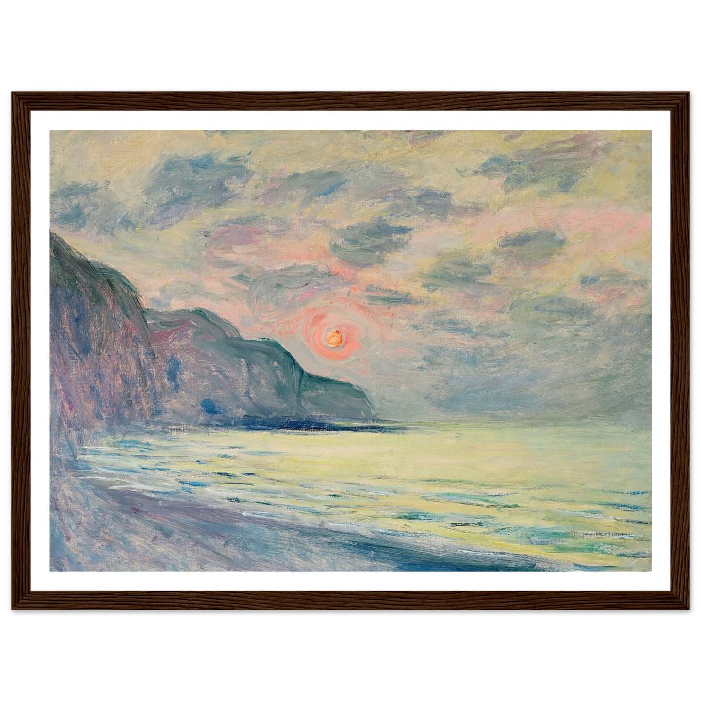 Soleil couchant, temps brumeux, Pourville (1882) Art Print | Claude Monet - Framed Poster - 30x40 cm / 12x16″ - Black frame