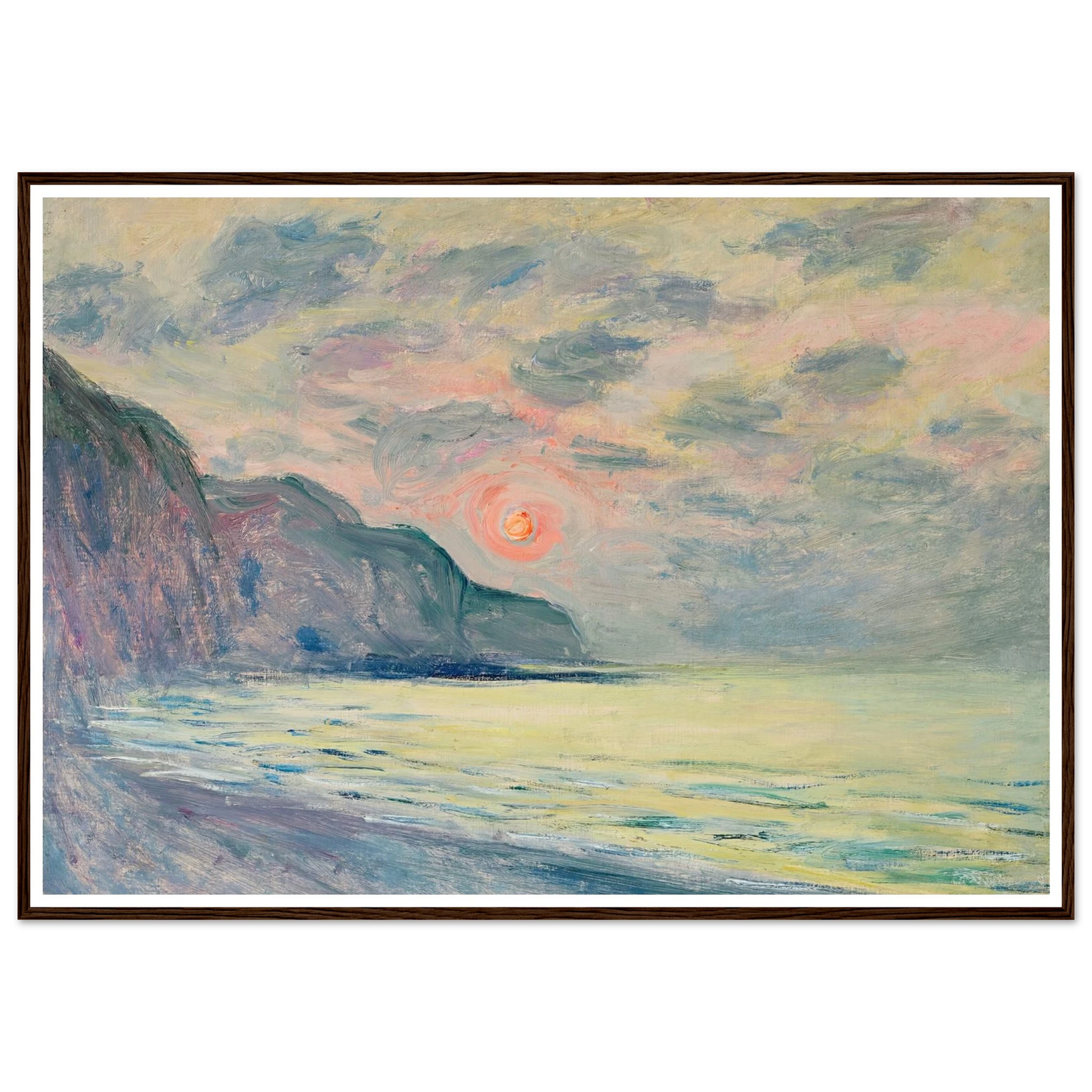 Soleil couchant, temps brumeux, Pourville (1882) Art Print | Claude Monet - Framed Poster - 30x40 cm / 12x16″ - Black frame
