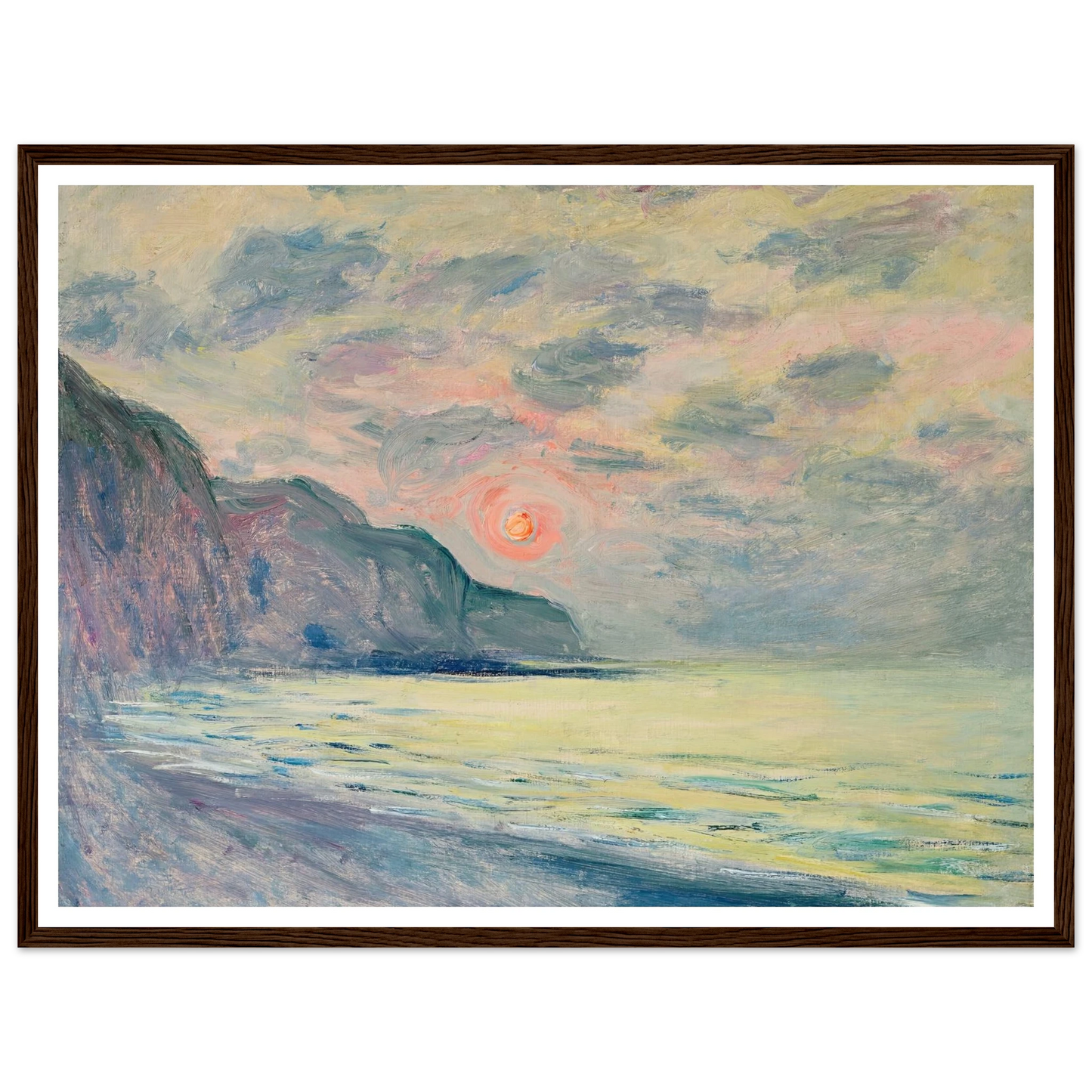 Soleil couchant, temps brumeux, Pourville (1882) Art Print | Claude Monet - Framed Poster - 30x40 cm / 12x16″ - Black frame