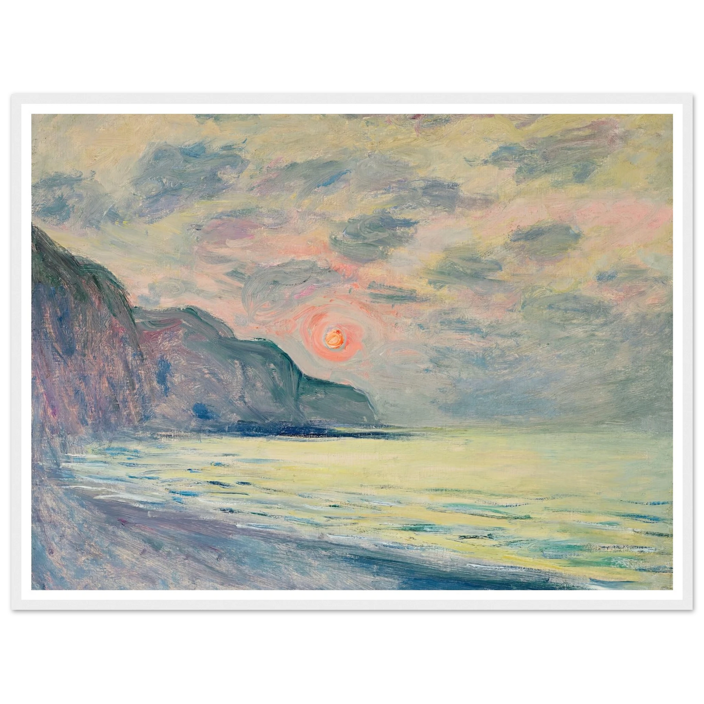 Soleil couchant, temps brumeux, Pourville (1882) Art Print | Claude Monet - Framed Poster - 30x40 cm / 12x16″ - Black frame