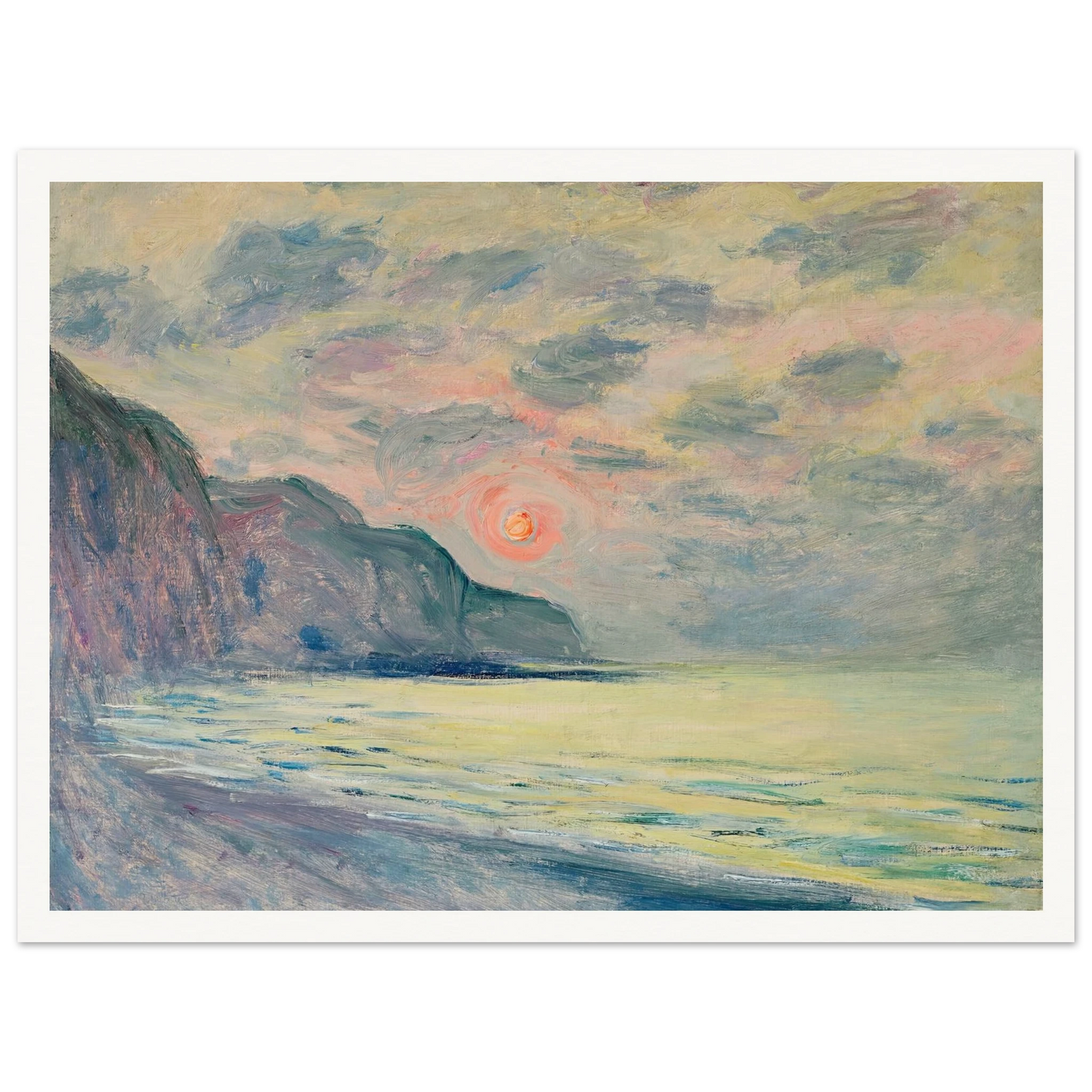 Soleil couchant, temps brumeux, Pourville (1882) Art Print | Claude Monet - Framed Poster - 30x40 cm / 12x16″ - Black frame