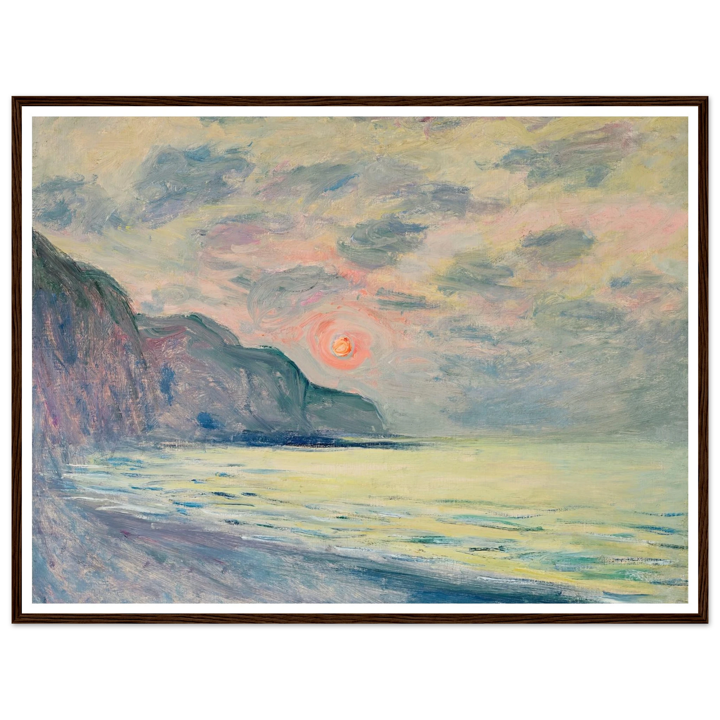 Soleil couchant, temps brumeux, Pourville (1882) Art Print | Claude Monet - Framed Poster - 30x40 cm / 12x16″ - Black frame