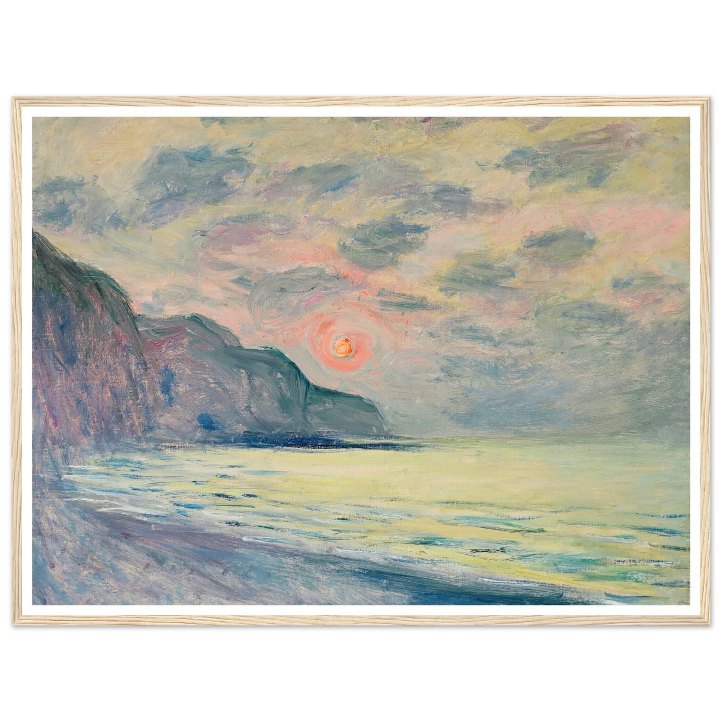 Soleil couchant, temps brumeux, Pourville (1882) Art Print | Claude Monet - Framed Poster - 30x40 cm / 12x16″ - Black frame