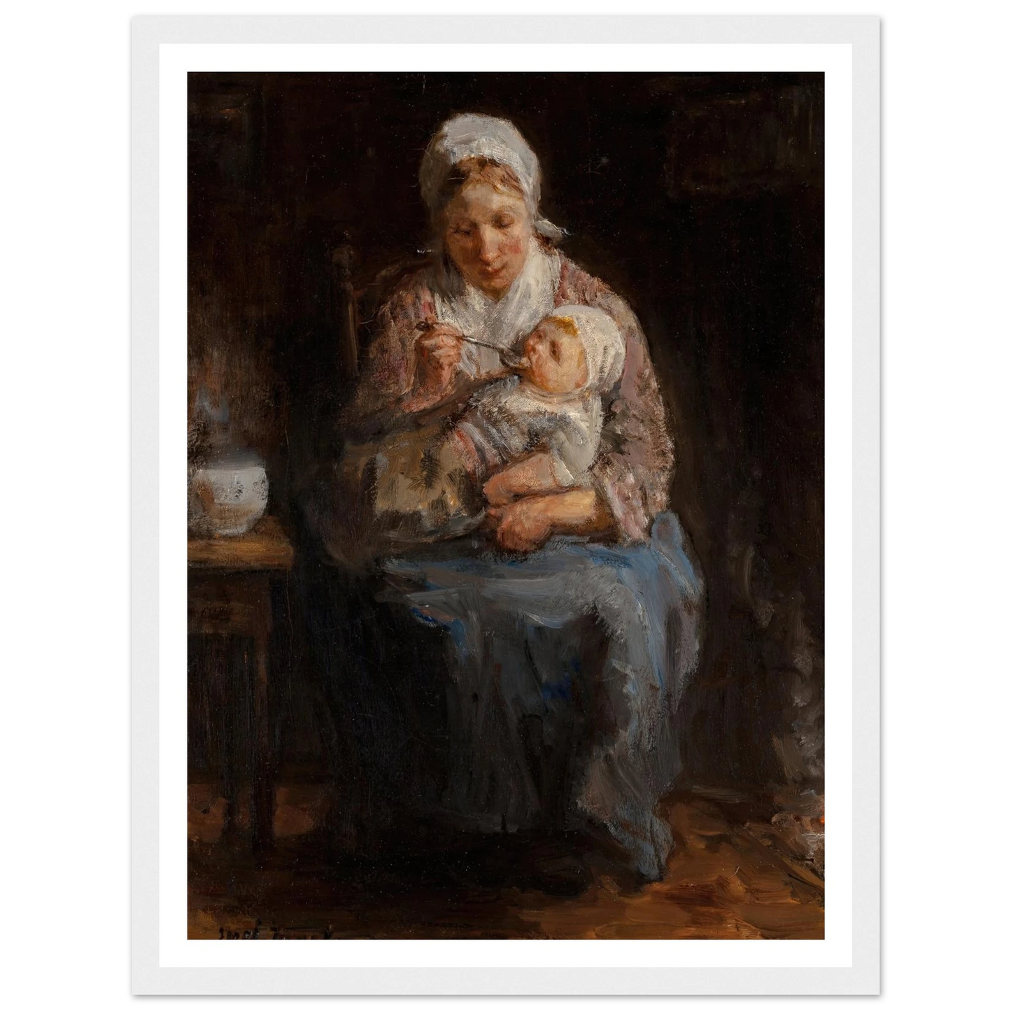 Sollicitude maternelle (Maternal solicitude) Art Print | Jozef Israels - Framed Poster - 30x40 cm / 12x16″ - Black frame