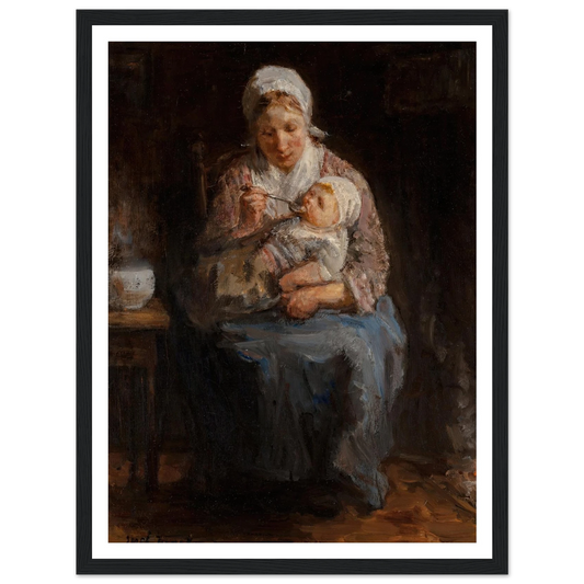 Sollicitude maternelle (Maternal solicitude) Art Print | Jozef Israels - Framed Poster - 30x40 cm / 12x16″ - Black frame