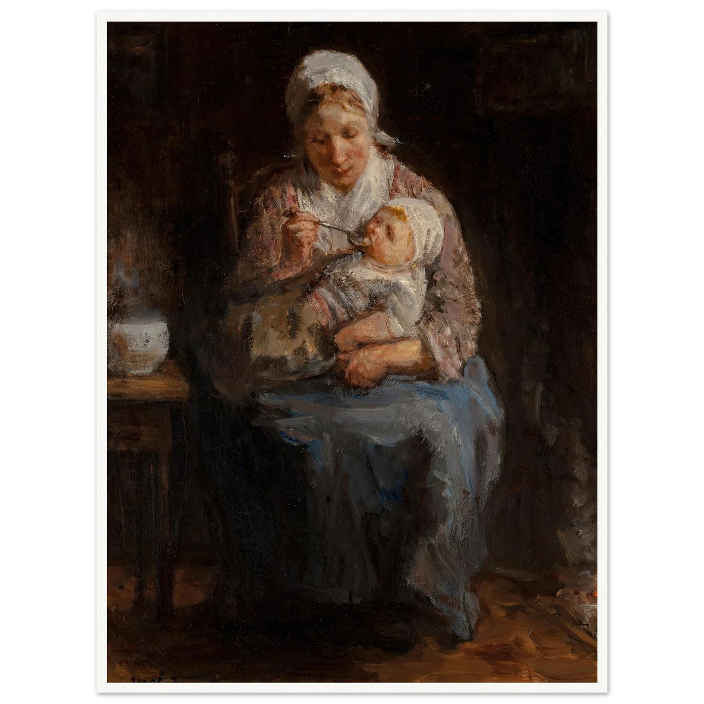 Sollicitude maternelle (Maternal solicitude) Art Print | Jozef Israels - Framed Poster - 30x40 cm / 12x16″ - Black frame