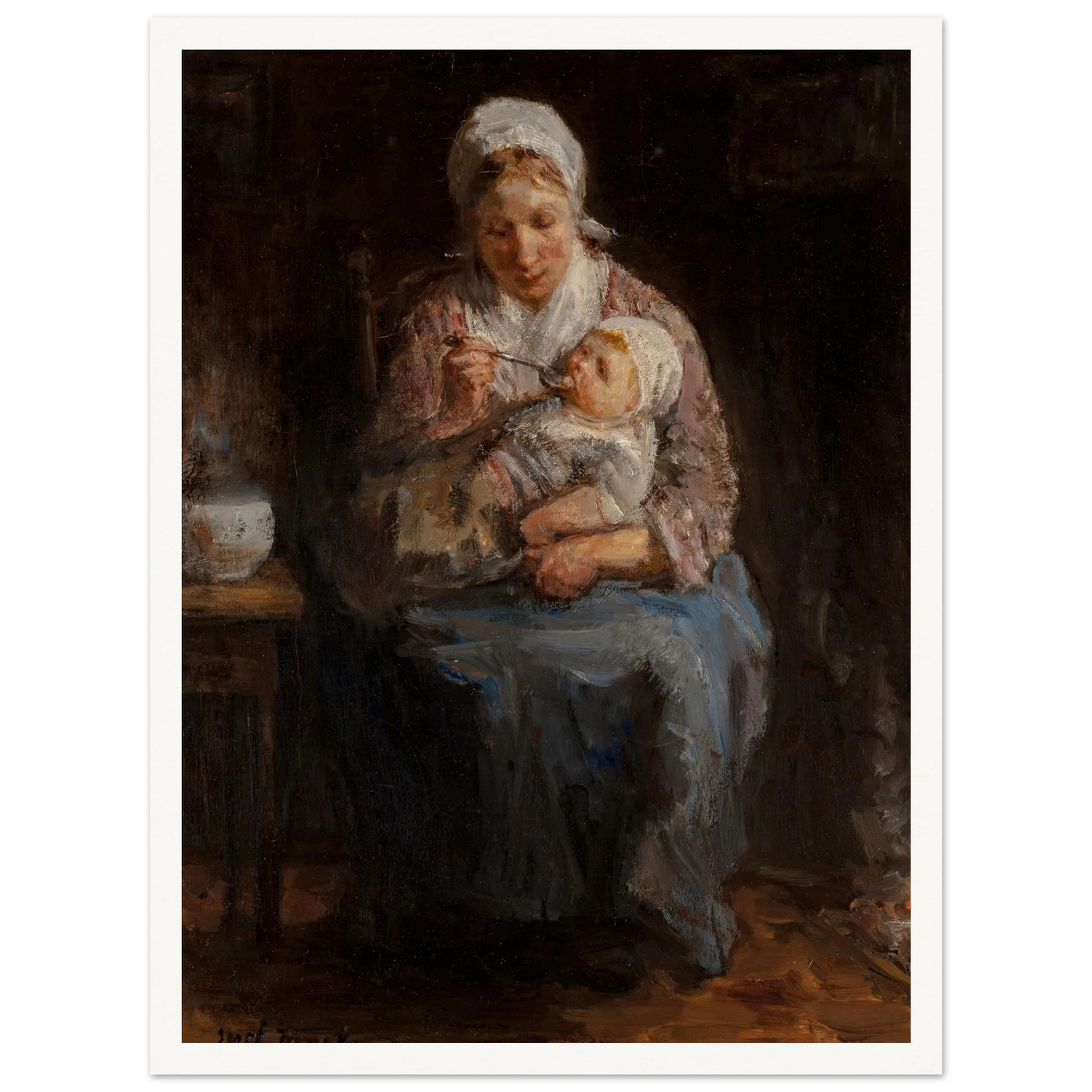 Sollicitude maternelle (Maternal solicitude) Art Print | Jozef Israels - Framed Poster - 30x40 cm / 12x16″ - Black frame