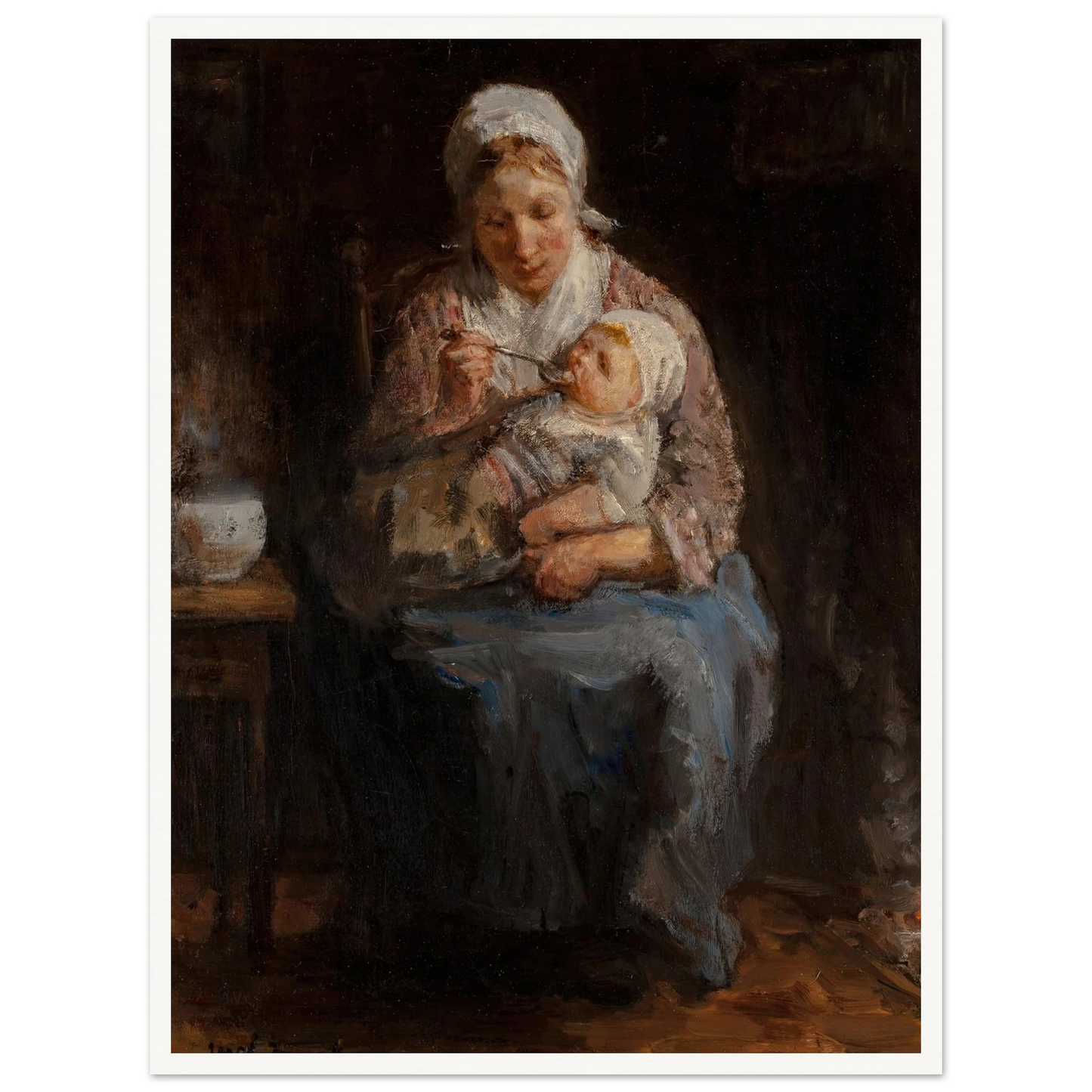 Sollicitude maternelle (Maternal solicitude) Art Print | Jozef Israels - Framed Poster - 30x40 cm / 12x16″ - Black frame