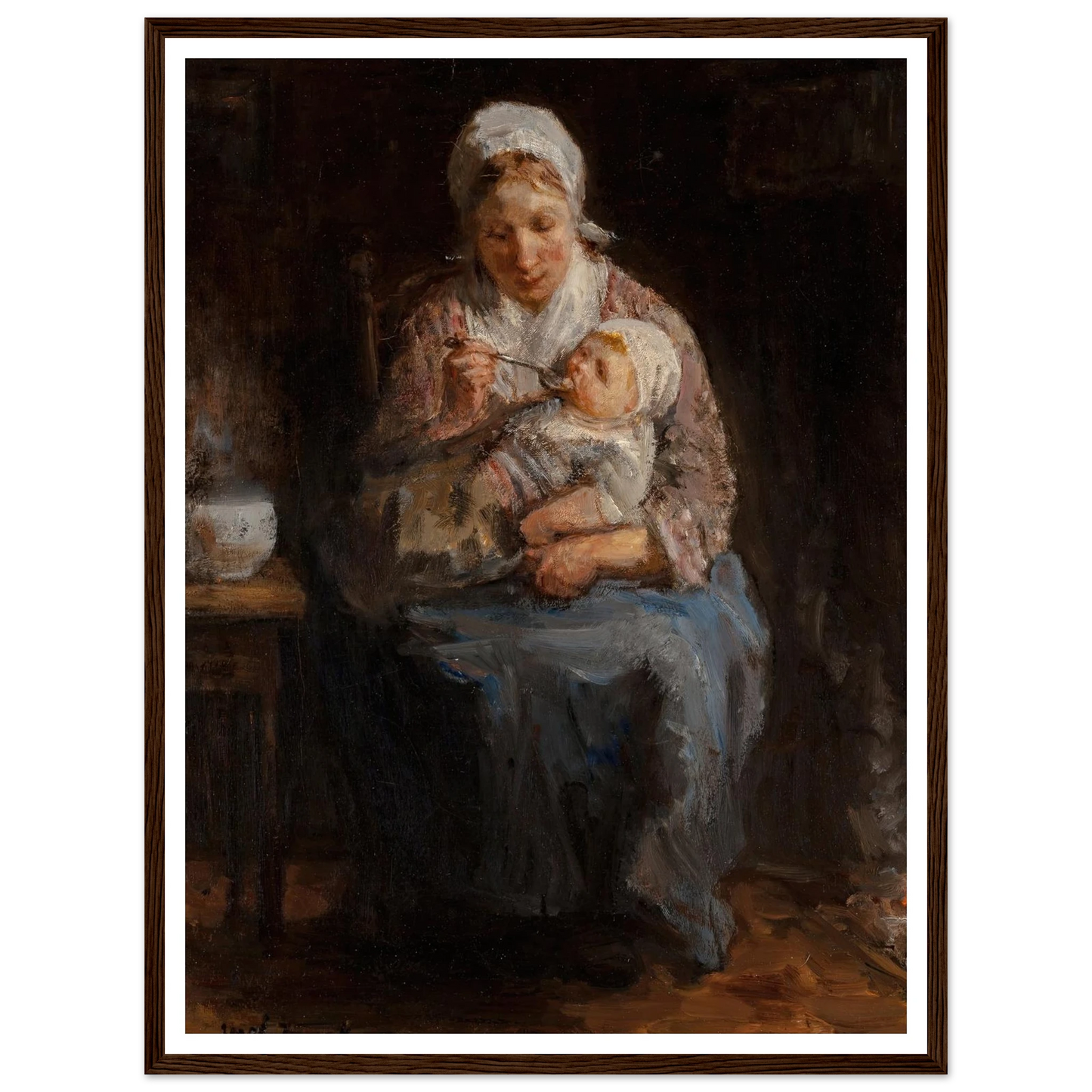 Sollicitude maternelle (Maternal solicitude) Art Print | Jozef Israels - Framed Poster - 30x40 cm / 12x16″ - Black frame