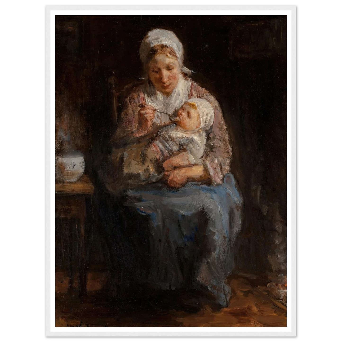 Sollicitude maternelle (Maternal solicitude) Art Print | Jozef Israels - Framed Poster - 30x40 cm / 12x16″ - Black frame