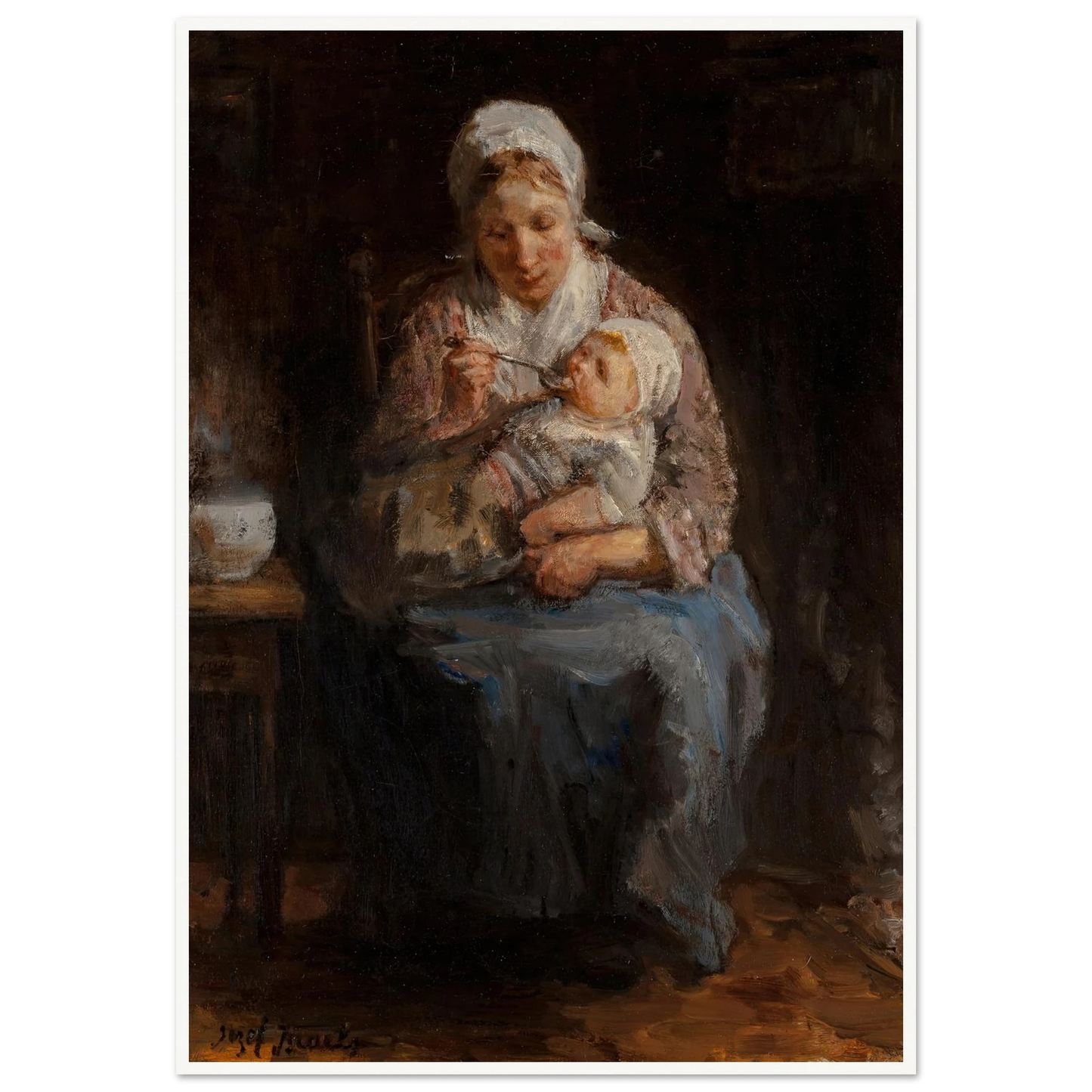 Sollicitude maternelle (Maternal solicitude) Art Print | Jozef Israels - Framed Poster - 30x40 cm / 12x16″ - Black frame