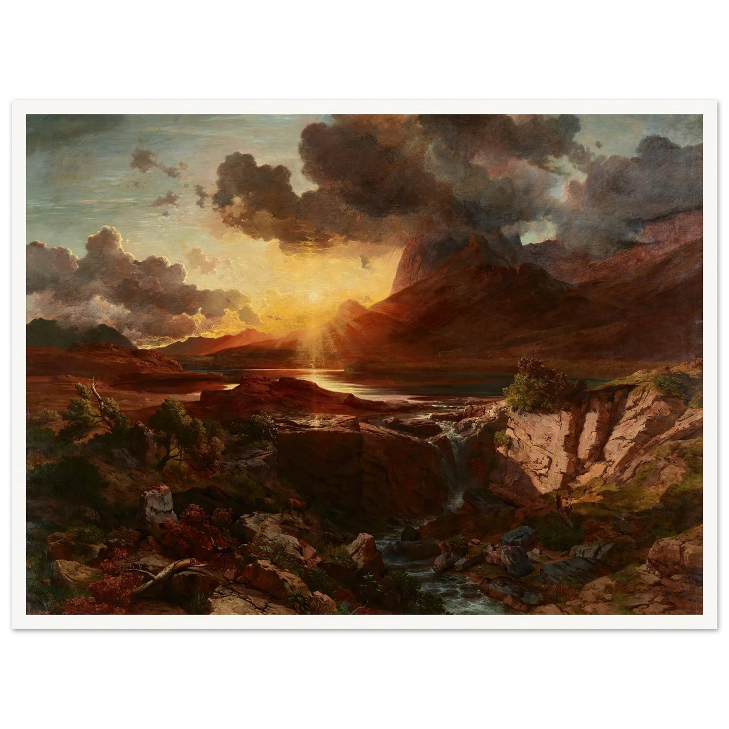 Sonnenuntergang am Hintersee in Berchtesgaden (1858) Art Print | Albert Zimmermann - Framed Poster - 30x40 cm / 12x16″ - Black frame
