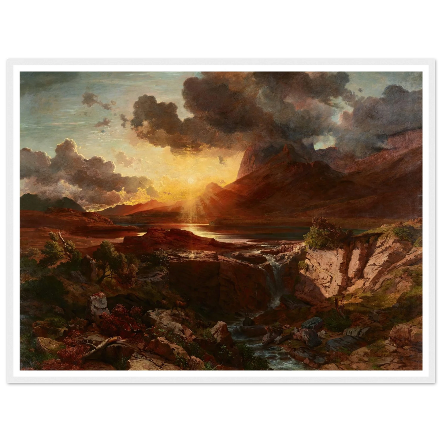 Sonnenuntergang am Hintersee in Berchtesgaden (1858) Art Print | Albert Zimmermann - Framed Poster - 30x40 cm / 12x16″ - Black frame