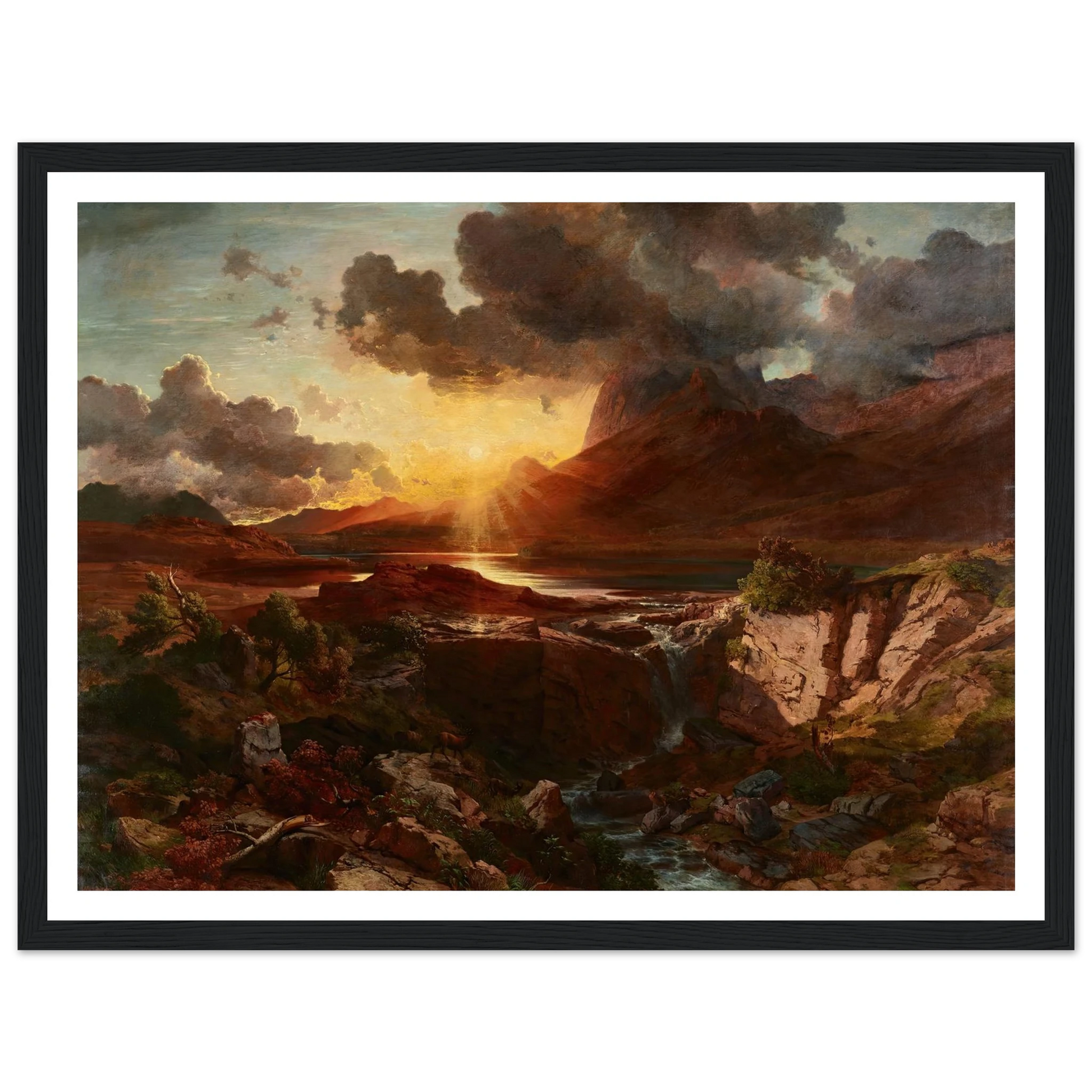 Sonnenuntergang am Hintersee in Berchtesgaden (1858) Art Print | Albert Zimmermann - Framed Poster - 30x40 cm / 12x16″ - Black frame