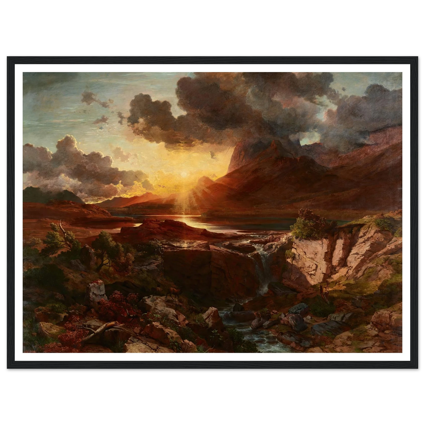 Sonnenuntergang am Hintersee in Berchtesgaden (1858) Art Print | Albert Zimmermann - Framed Poster - 30x40 cm / 12x16″ - Black frame