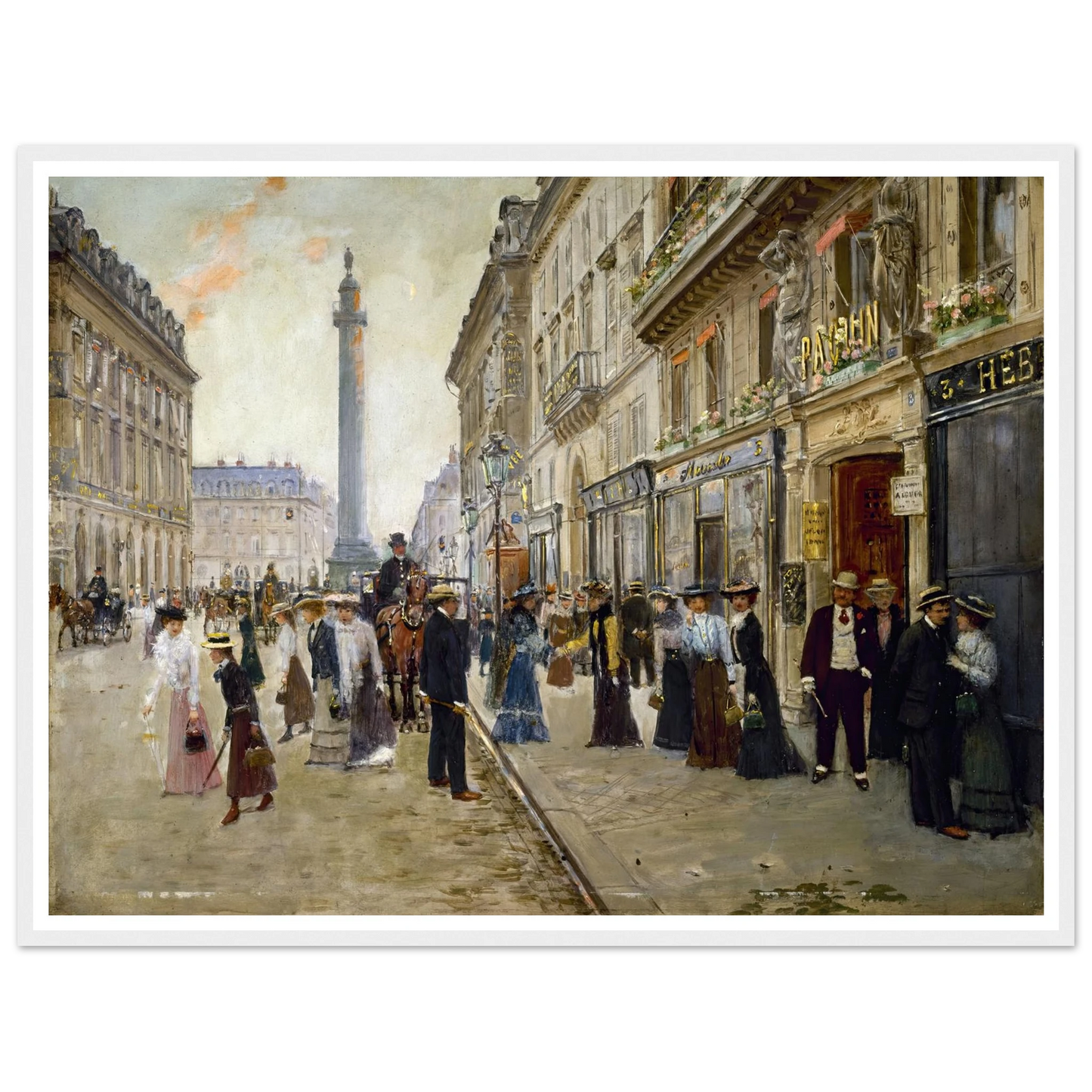 Sortie des ouvrières de la maison Paquin (1900) Art Print | Jean Beraud - Framed Poster - 30x40 cm / 12x16″ - Black frame