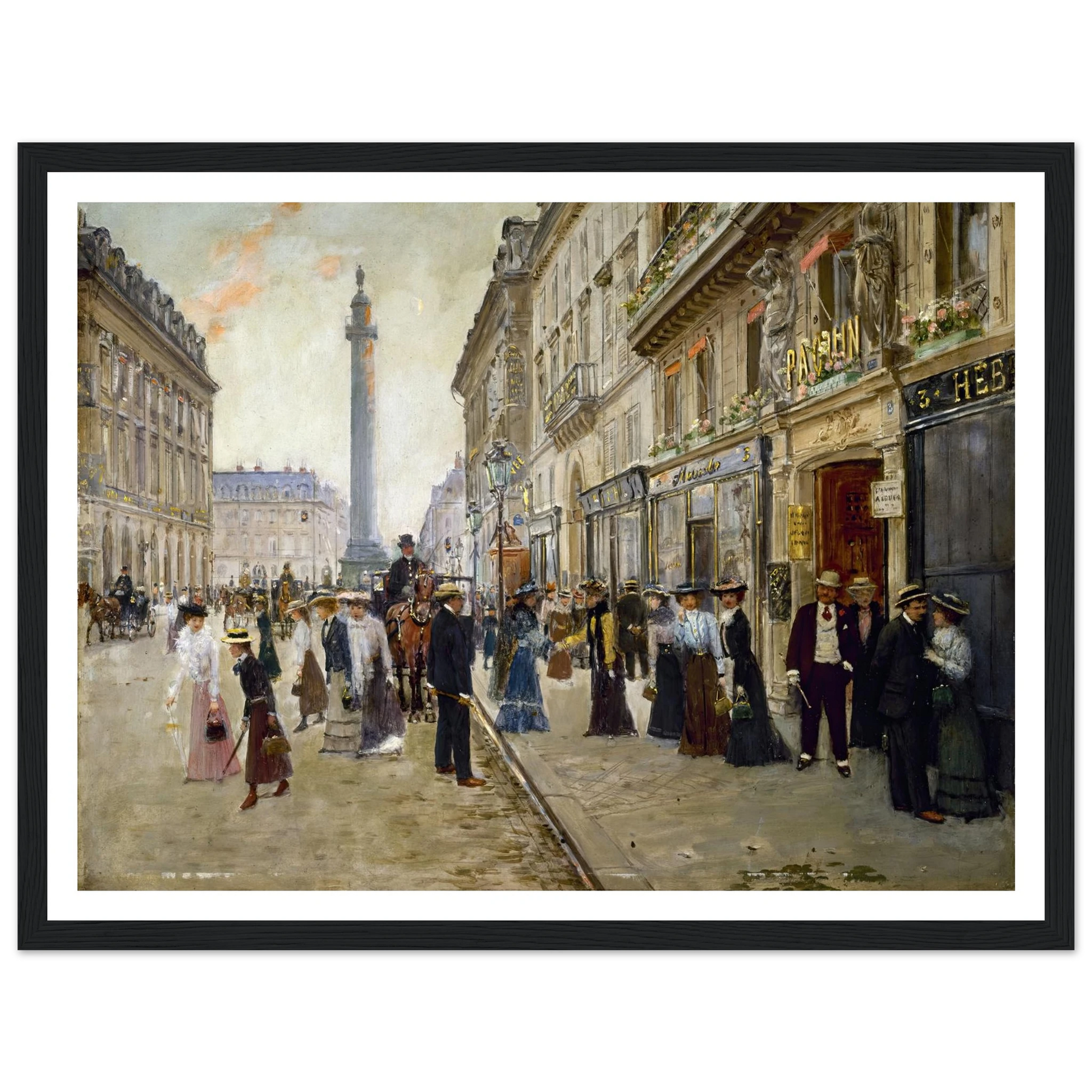 Sortie des ouvrières de la maison Paquin (1900) Art Print | Jean Beraud - Framed Poster - 30x40 cm / 12x16″ - Black frame