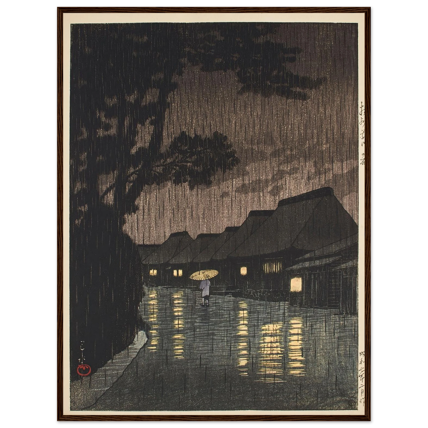 Soshu Maekawa no ame (Rain at Maekawa, Sagami Province) (1932) Art Print | Kawase Hasui - Framed Poster - 30x40 cm / 12x16″ - Black frame