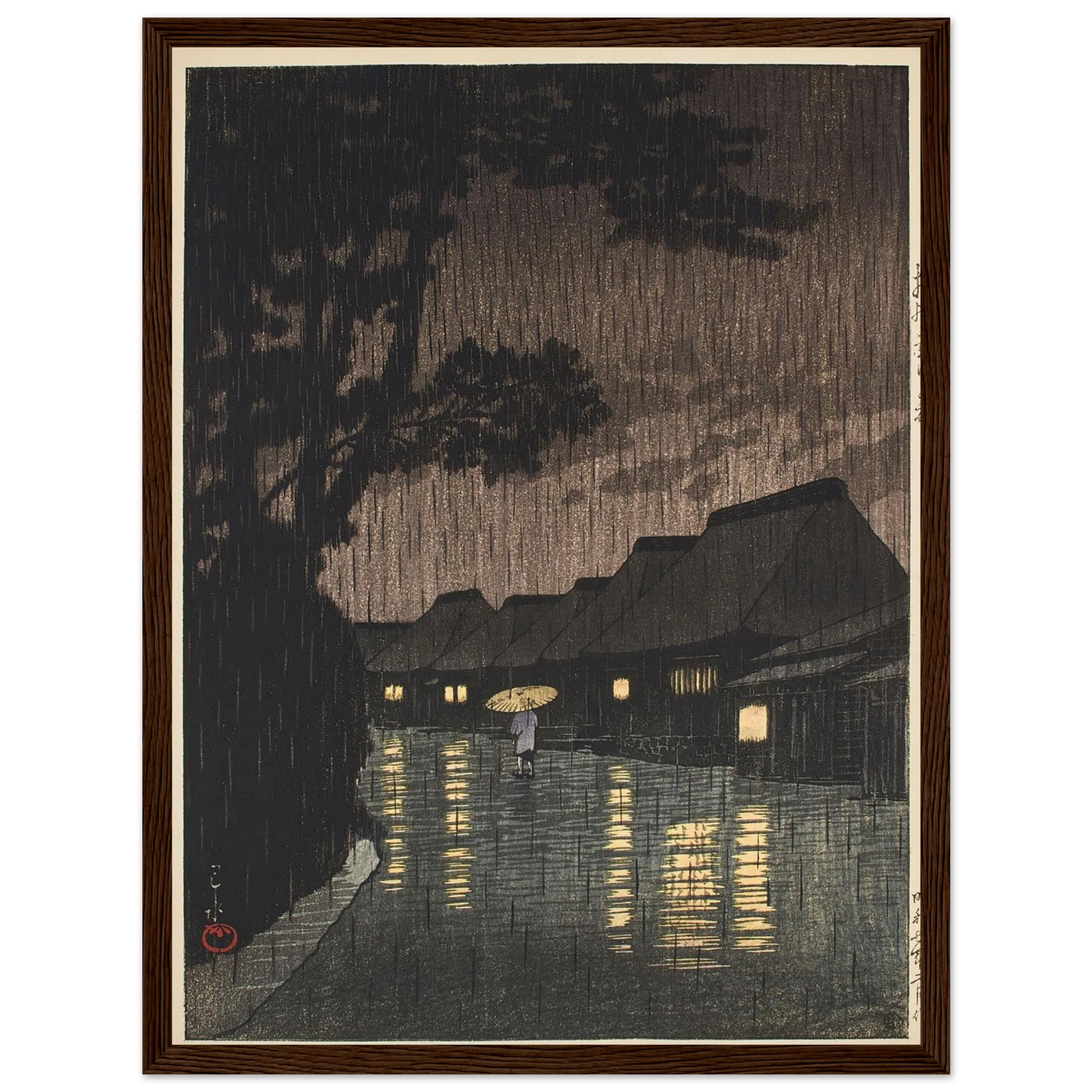 Soshu Maekawa no ame (Rain at Maekawa, Sagami Province) (1932) Art Print | Kawase Hasui - Framed Poster - 30x40 cm / 12x16″ - Black frame