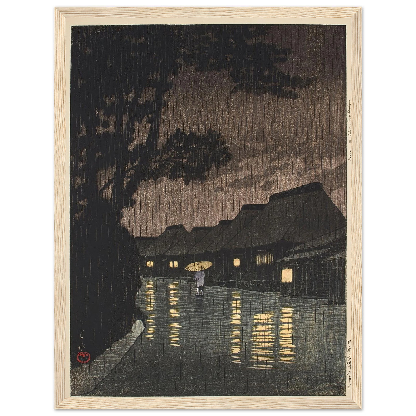 Soshu Maekawa no ame (Rain at Maekawa, Sagami Province) (1932) Art Print | Kawase Hasui - Framed Poster - 30x40 cm / 12x16″ - Black frame