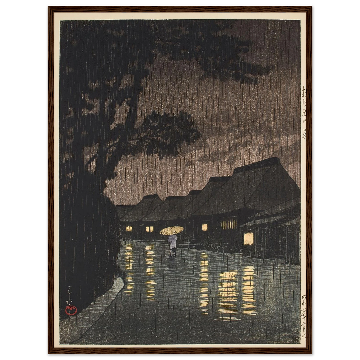 Soshu Maekawa no ame (Rain at Maekawa, Sagami Province) (1932) Art Print | Kawase Hasui - Framed Poster - 30x40 cm / 12x16″ - Black frame