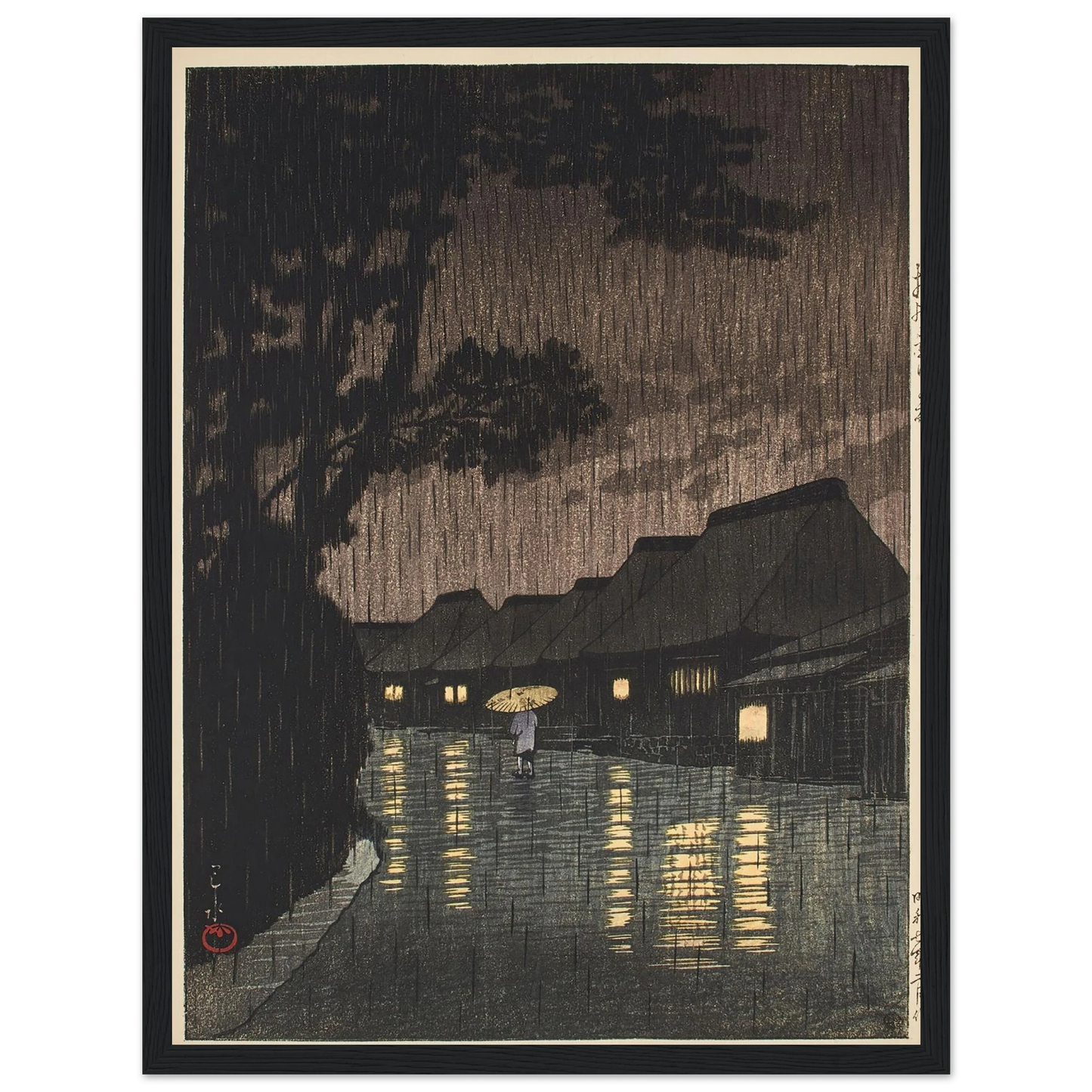 Soshu Maekawa no ame (Rain at Maekawa, Sagami Province) (1932) Art Print | Kawase Hasui - Framed Poster - 30x40 cm / 12x16″ - Black frame