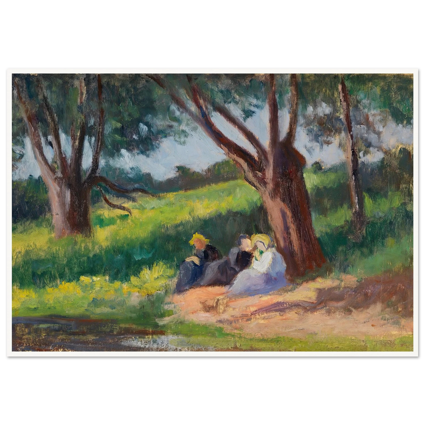 Sous L´arbre Rolleboise (1926) Art Print | Maximilien Luce - Framed Poster - 30x40 cm / 12x16″ - Black frame
