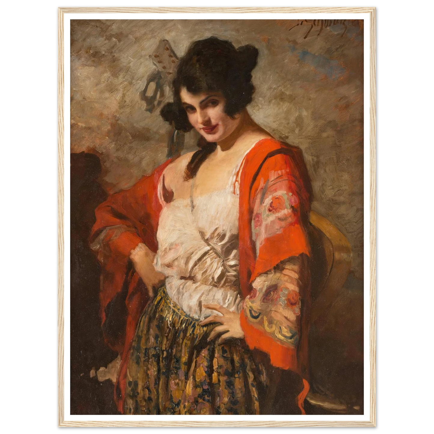 Spanish beauty with guitar Art Print | Leopold Schmutzler - Framed Poster - 30x40 cm / 12x16″ - Black frame