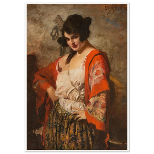 Spanish beauty with guitar Art Print | Leopold Schmutzler - Framed Poster - 30x40 cm / 12x16″ - Black frame