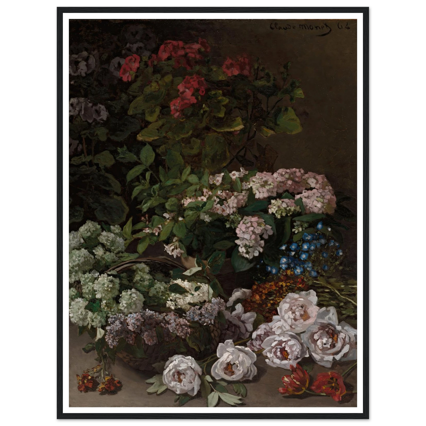 Spring Flowers (1864) Art Print | Claude Monet - Framed Poster - 30x40 cm / 12x16″ - Black frame