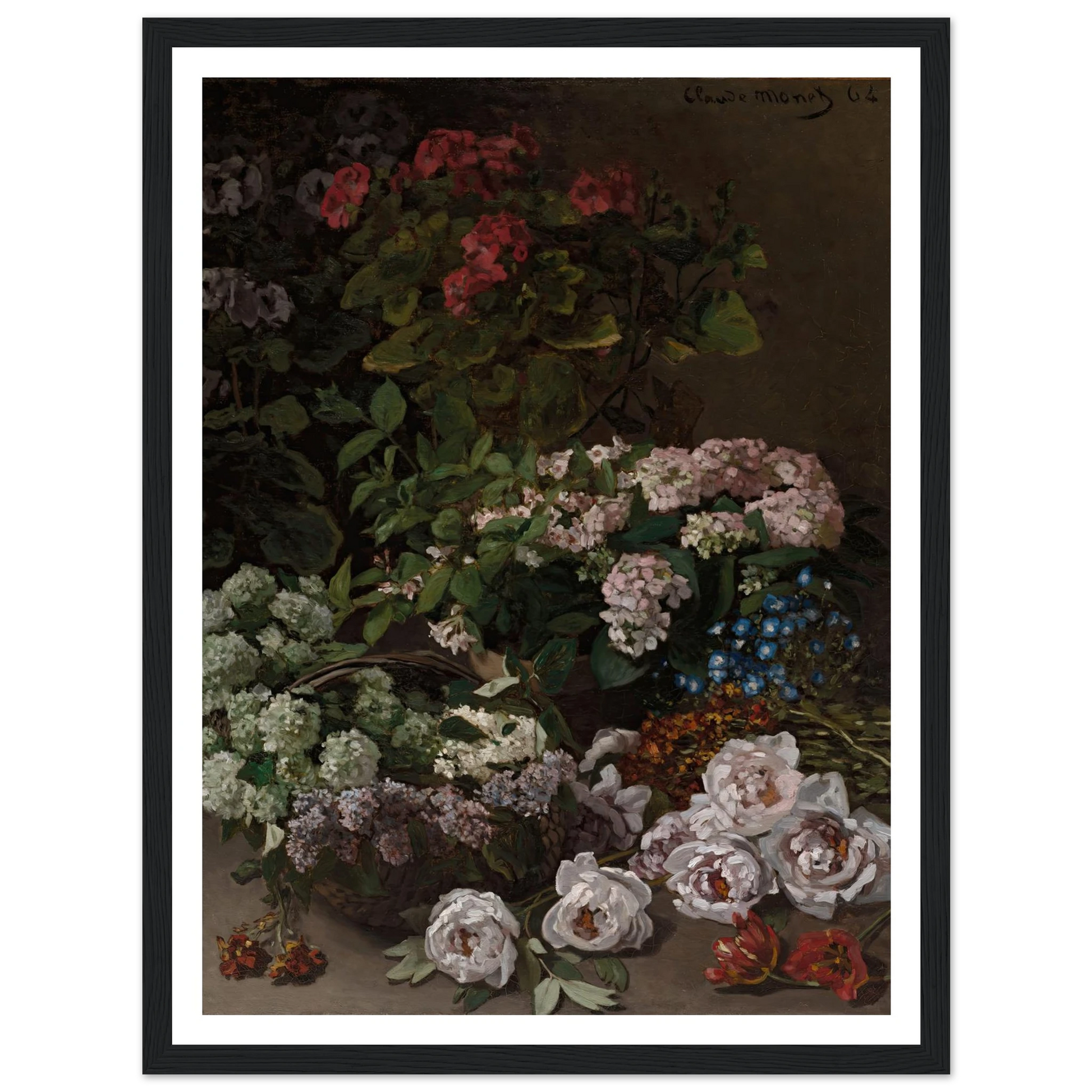 Spring Flowers (1864) Art Print | Claude Monet - Framed Poster - 30x40 cm / 12x16″ - Black frame