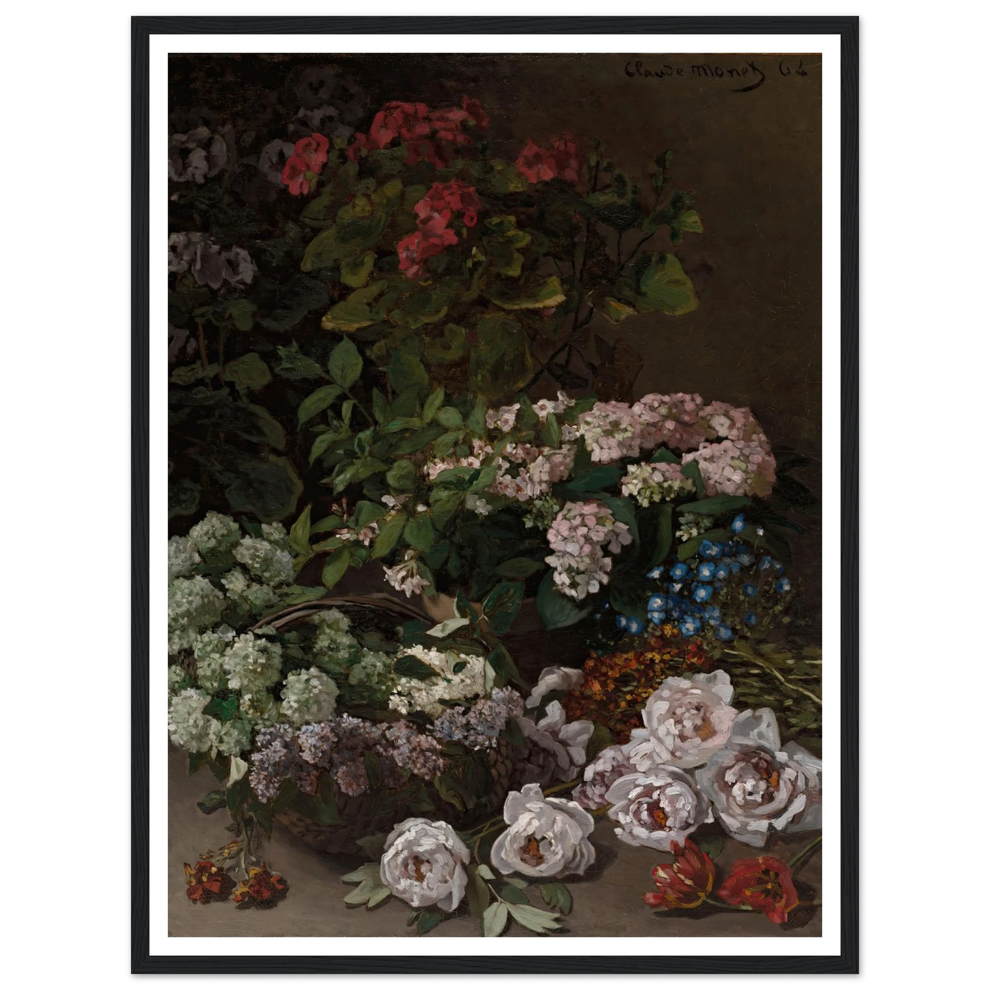 Spring Flowers (1864) Art Print | Claude Monet - Framed Poster - 30x40 cm / 12x16″ - Black frame