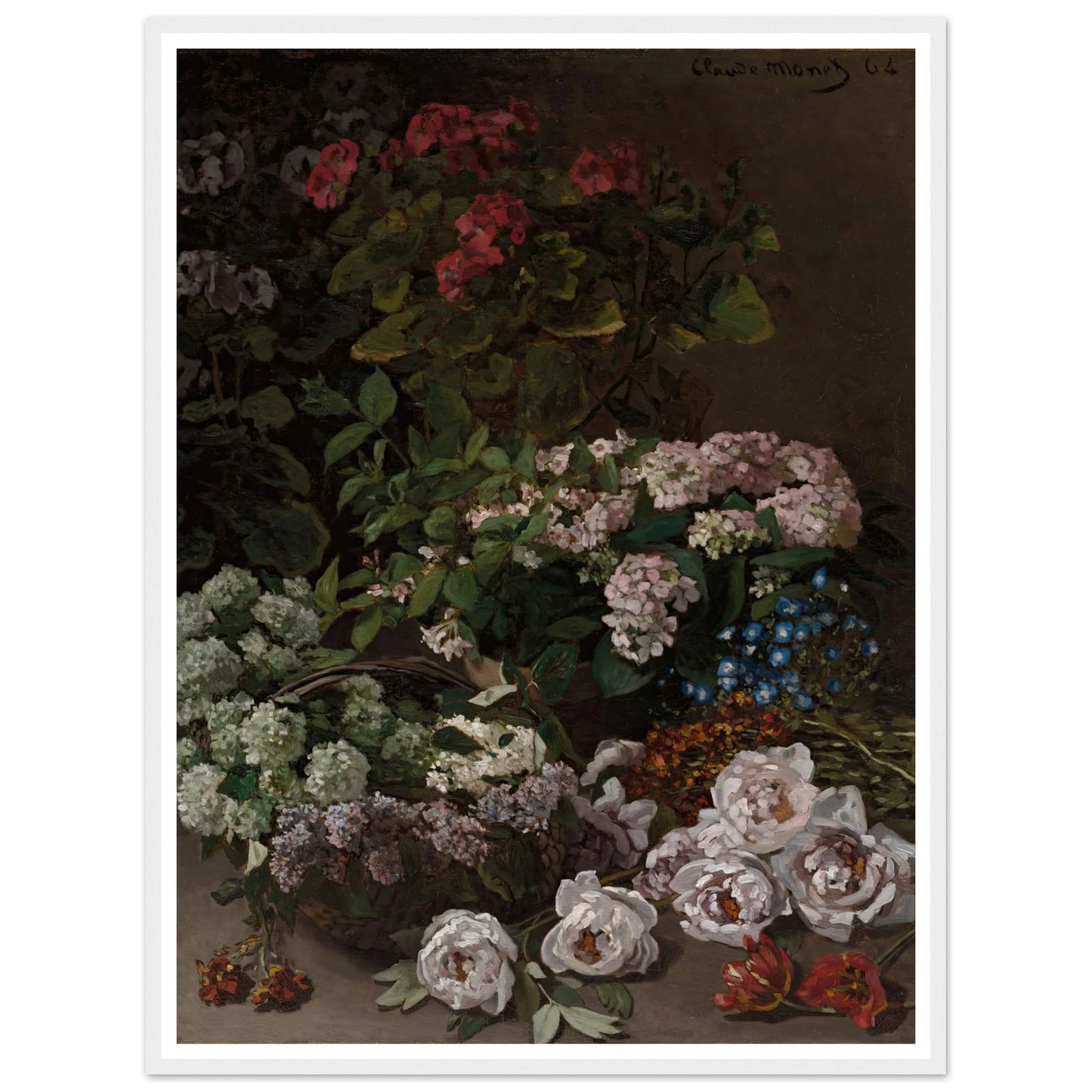 Spring Flowers (1864) Art Print | Claude Monet - Framed Poster - 30x40 cm / 12x16″ - Black frame