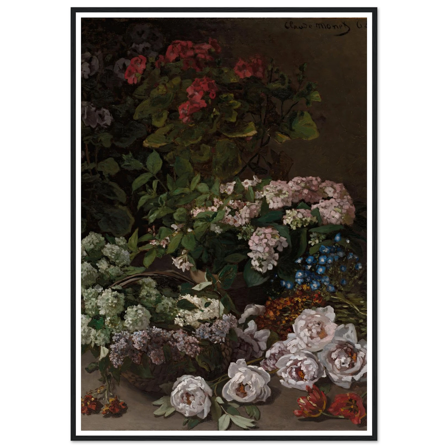 Spring Flowers (1864) Art Print | Claude Monet - Framed Poster - 30x40 cm / 12x16″ - Black frame