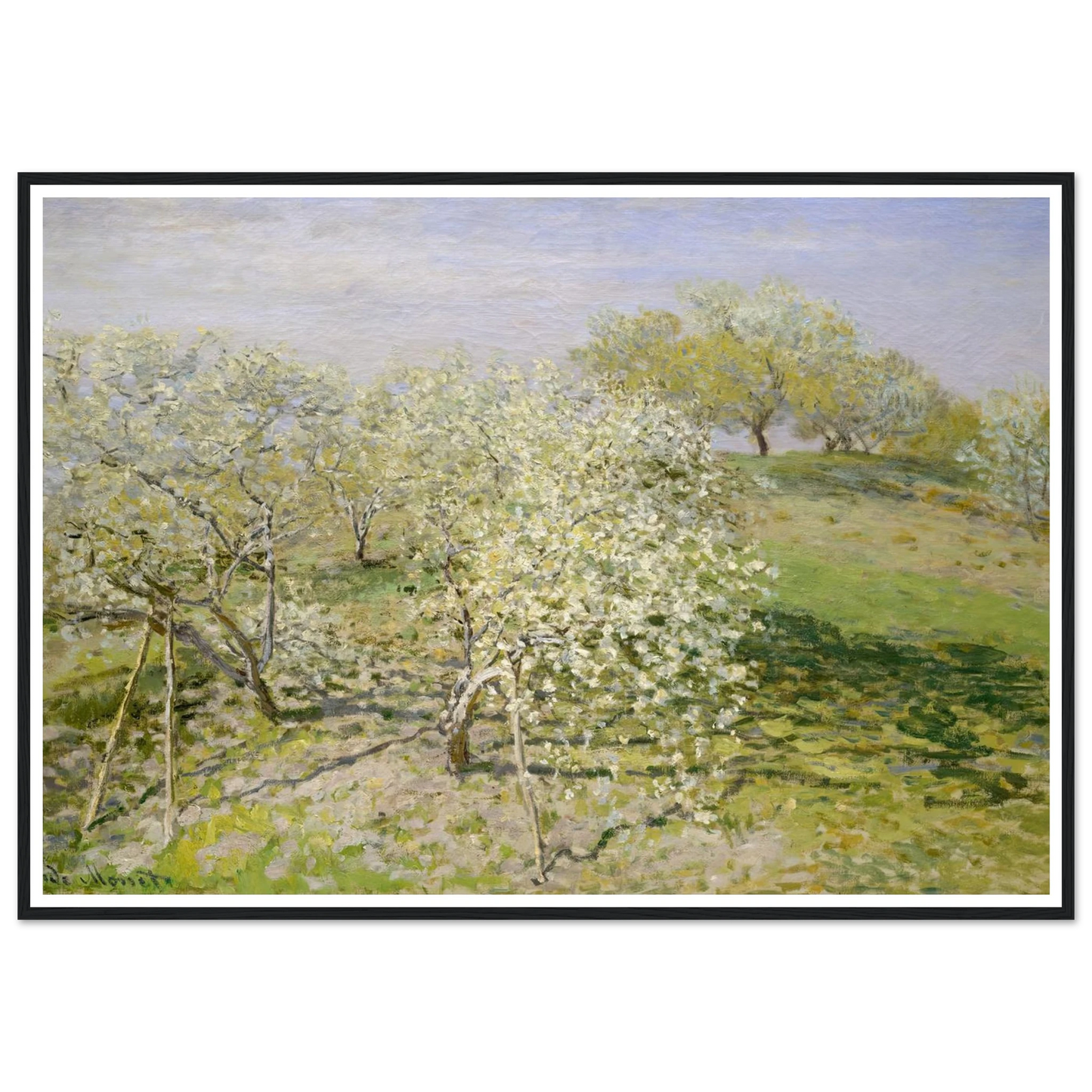 Spring (Fruit Trees in Bloom) (1873) Art Print | Claude Monet - Framed Poster - 30x40 cm / 12x16″ - Black frame