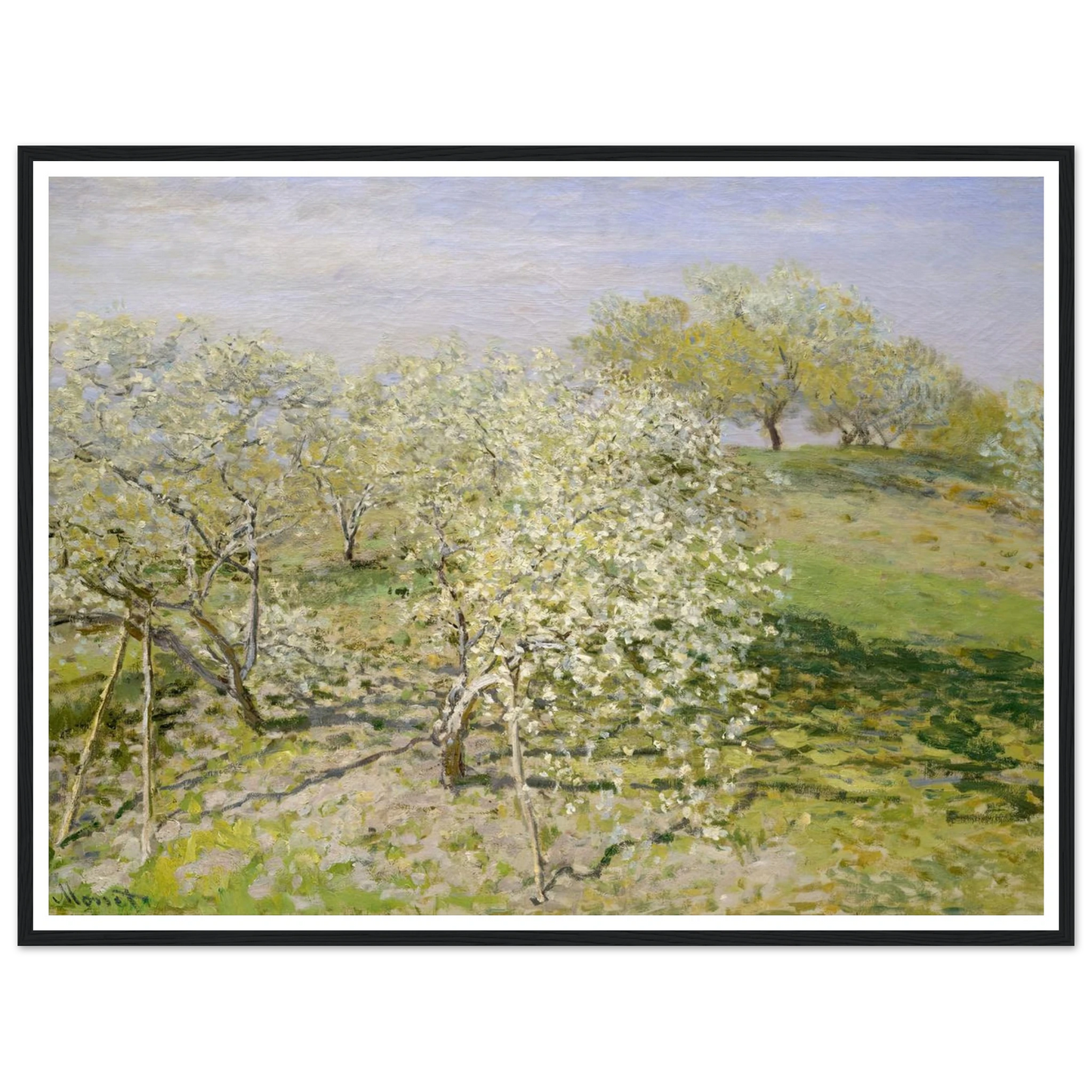 Spring (Fruit Trees in Bloom) (1873) Art Print | Claude Monet - Framed Poster - 30x40 cm / 12x16″ - Black frame