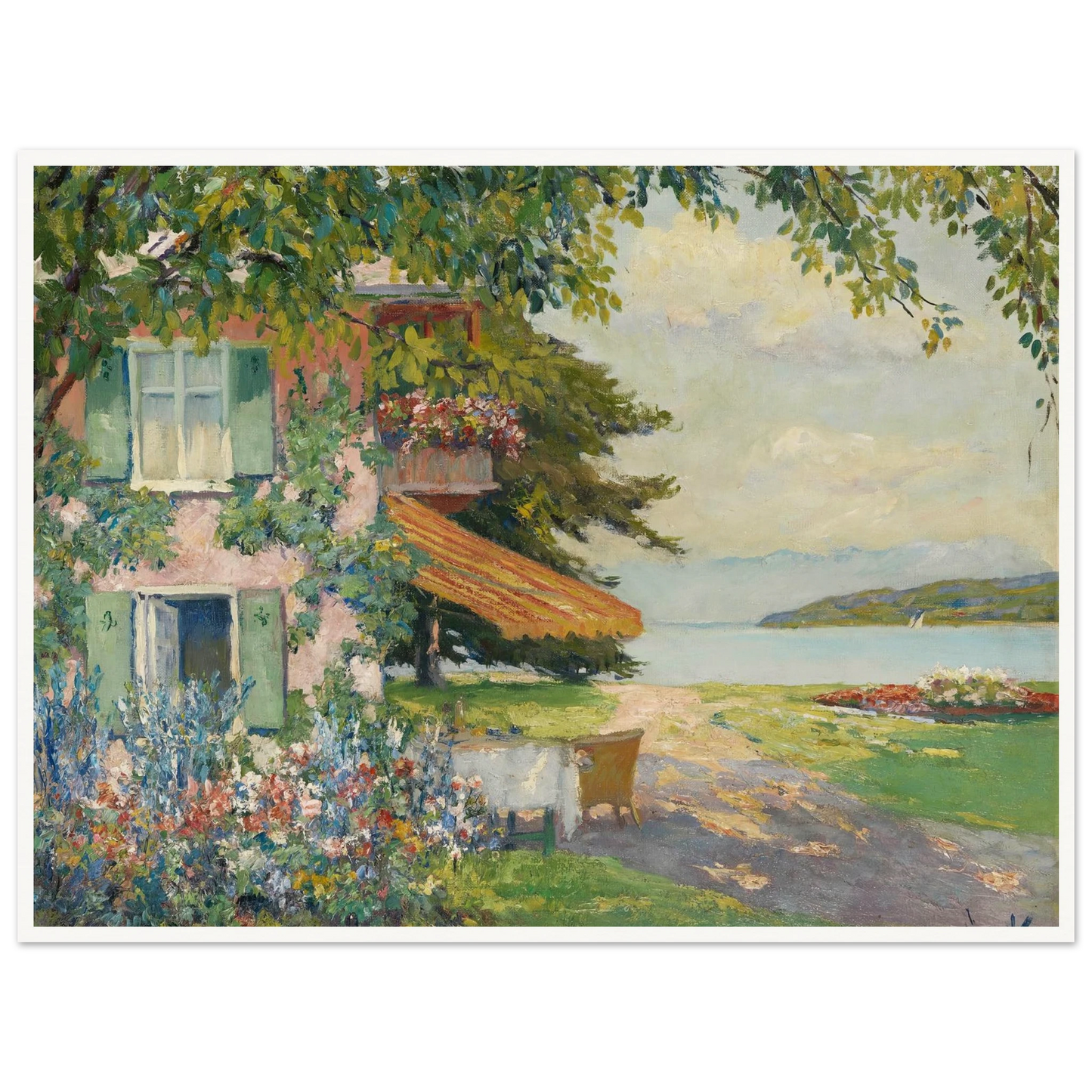 Spring Garden in Starnberg (1920) Art Print | Edward Cucuel - Framed Poster - 30x40 cm / 12x16″ - Black frame
