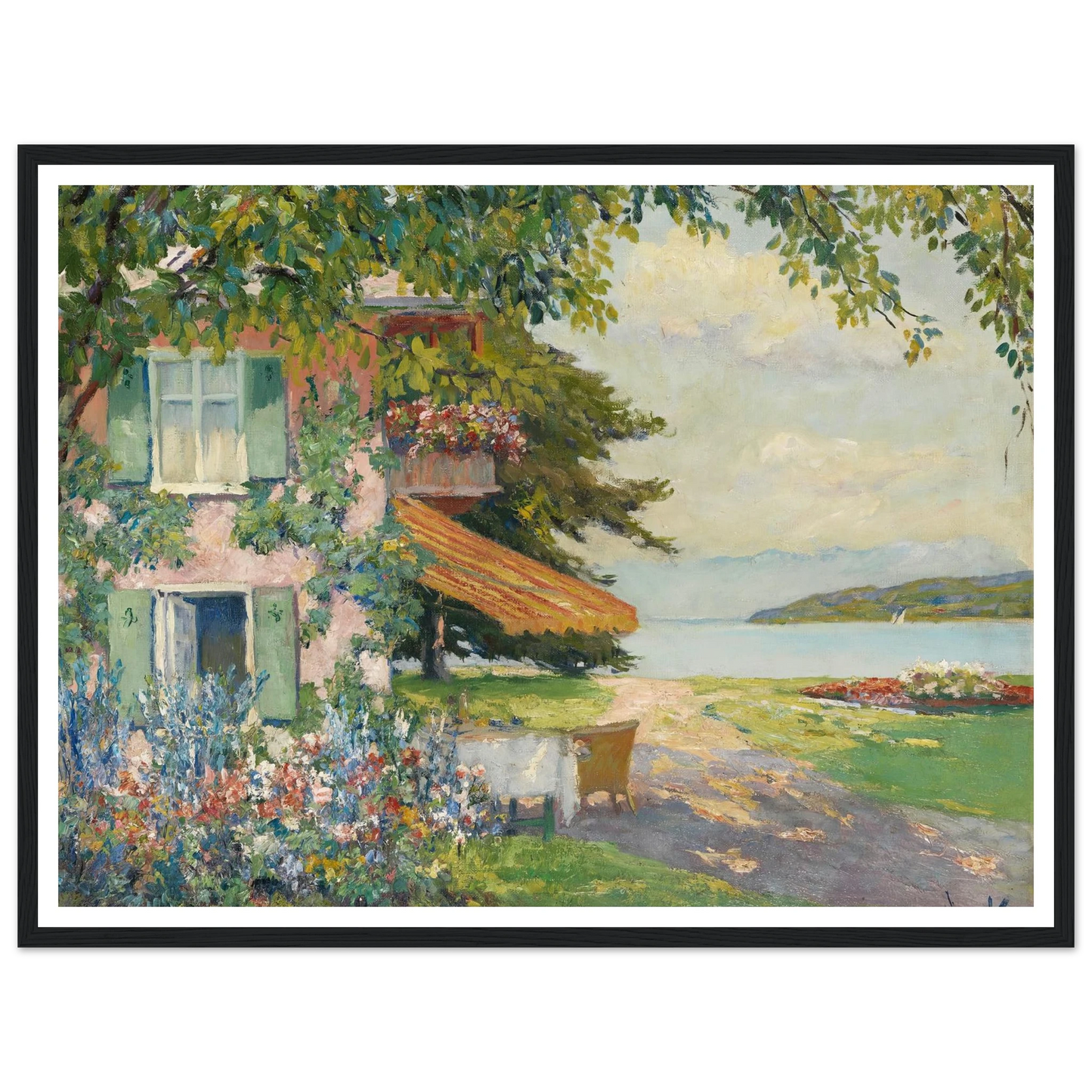 Spring Garden in Starnberg (1920) Art Print | Edward Cucuel - Framed Poster - 30x40 cm / 12x16″ - Black frame