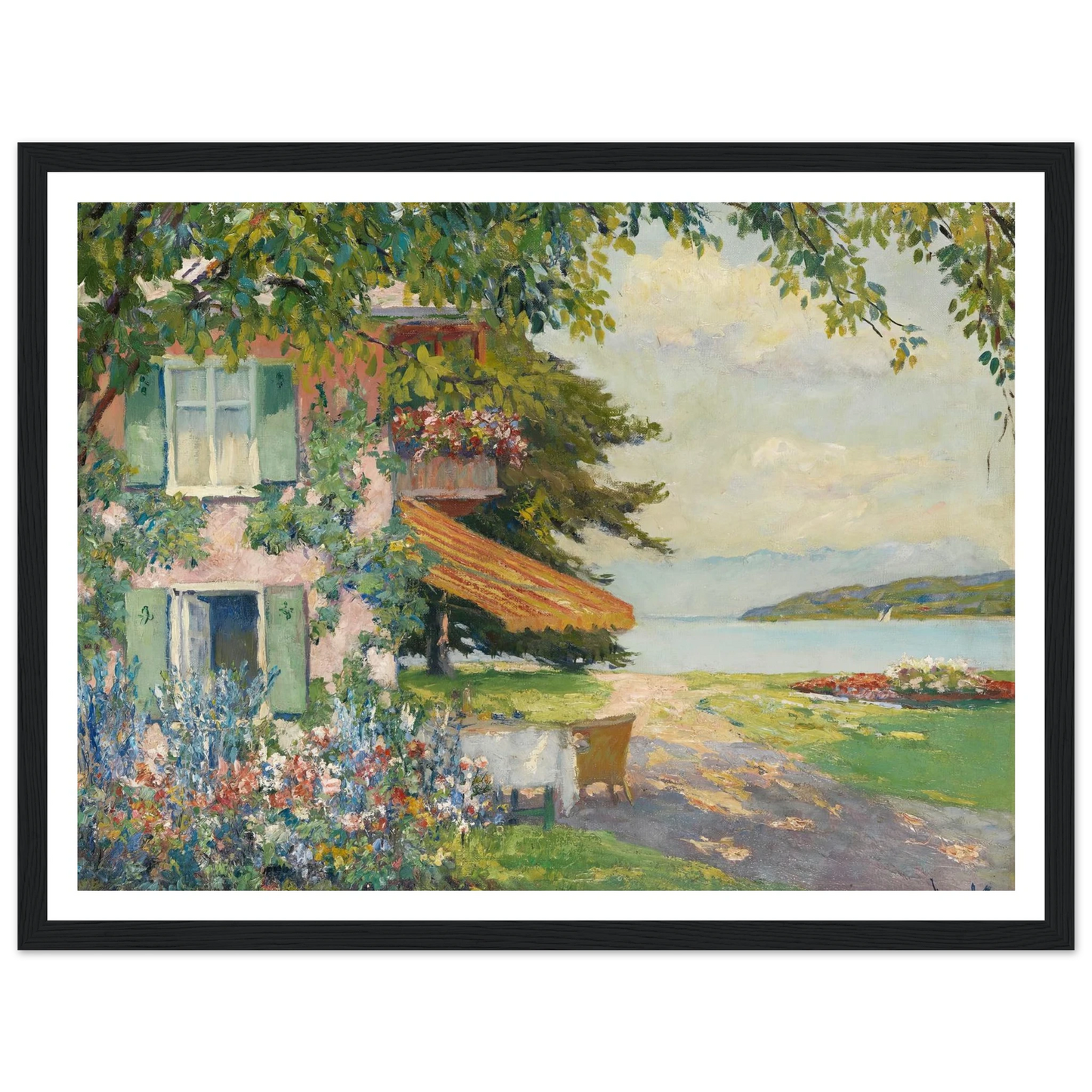 Spring Garden in Starnberg (1920) Art Print | Edward Cucuel - Framed Poster - 30x40 cm / 12x16″ - Black frame