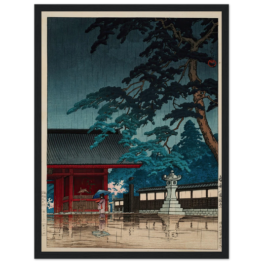 Spring rain at the Gokokuji Temple (1932) Art Print | Kawase Hasui - Framed Poster - 30x40 cm / 12x16″ - Black frame