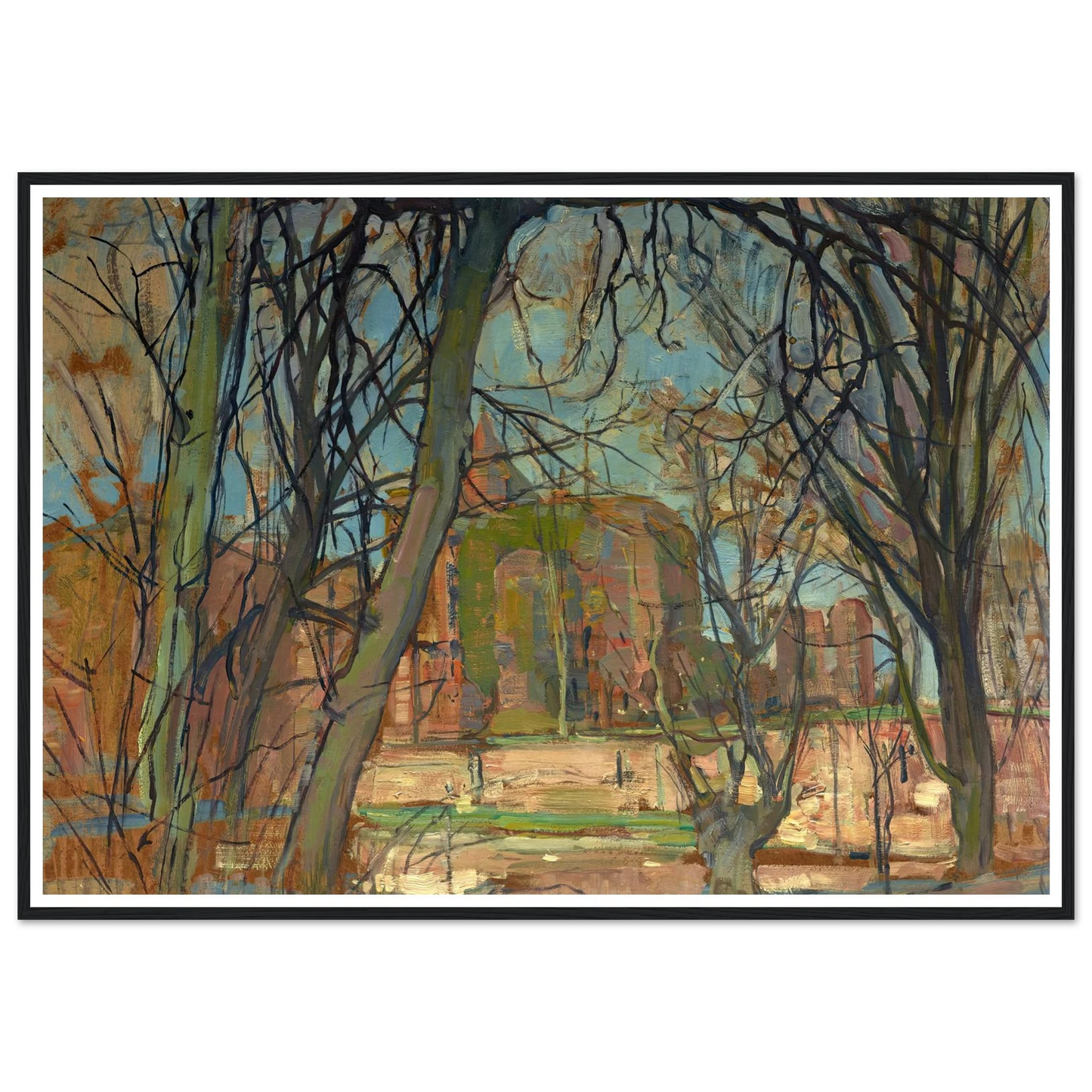 Spring Sun (Lentezon); Castle Ruin; Brederode (1900s) Art Print | Piet Mondrian - Framed Poster - 30x40 cm / 12x16″ - Black frame