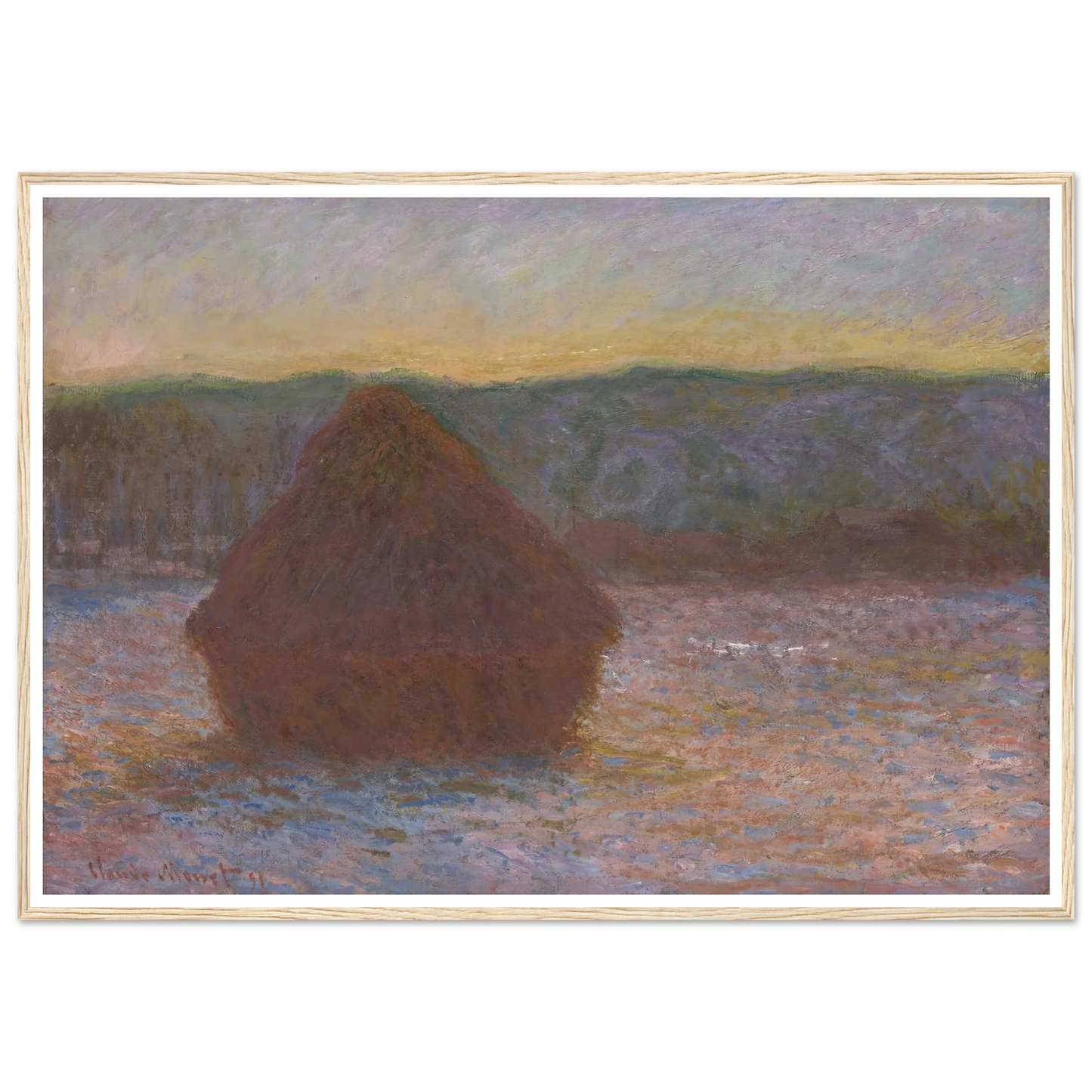 Stack of Wheat (Thaw, Sunset) (1890-91) Art Print | Claude Monet - Framed Poster - 30x40 cm / 12x16″ - Black frame